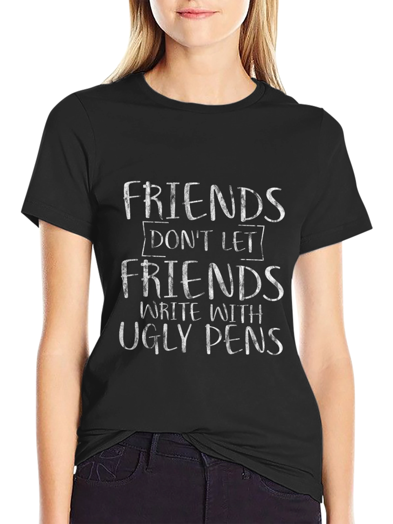 Black Funny Friends Ugly Pens Graphic T-Shirt view 2