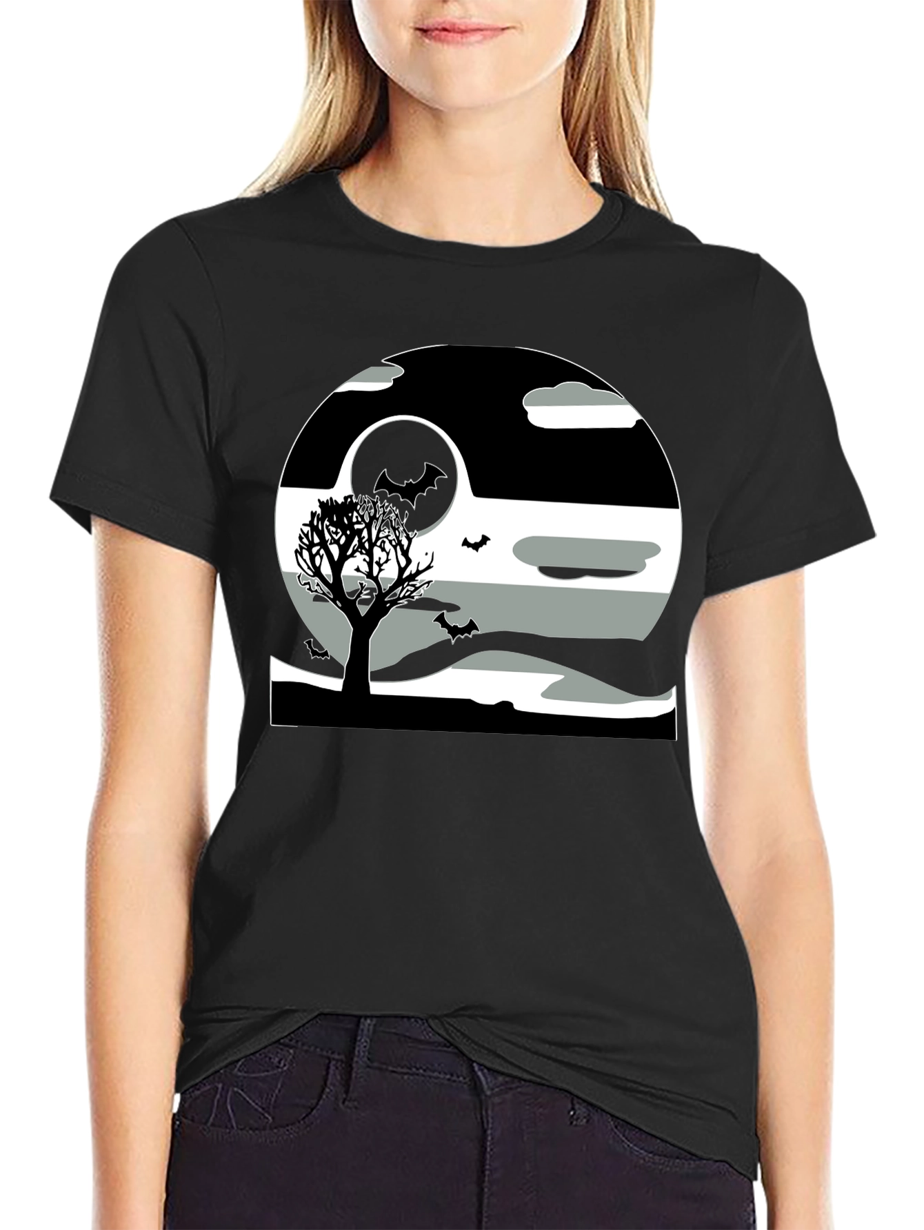 Black Halloween Scene Graphic Tee - Black view 2