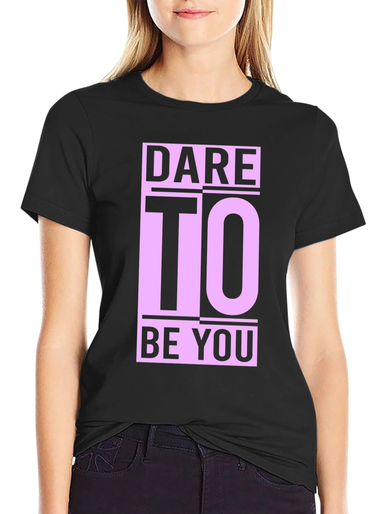 Black Dare To Be You Graphic Tee - Black Cotton Comfort view 2
