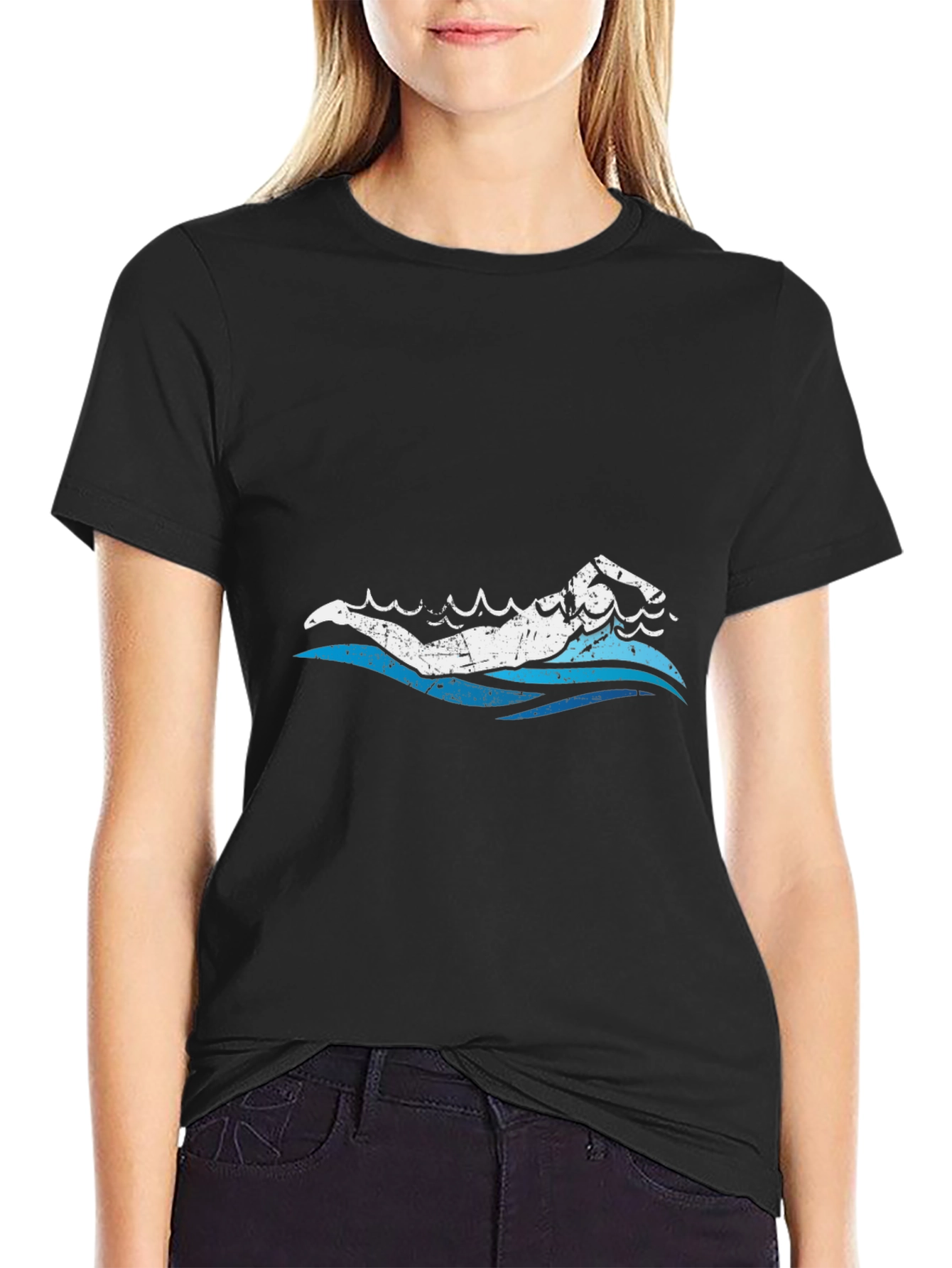 Black Swimmer Graphic Tee - Black Cotton view 2