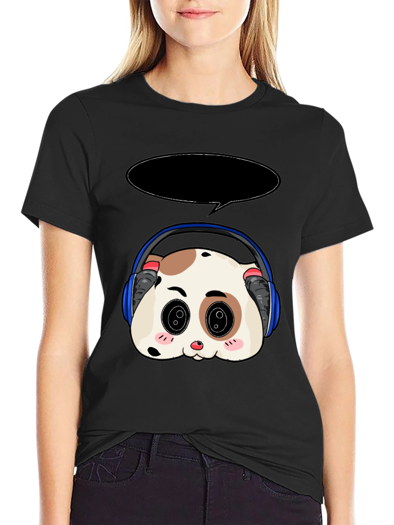 Black Cute Panda Headphone T-Shirt view 2