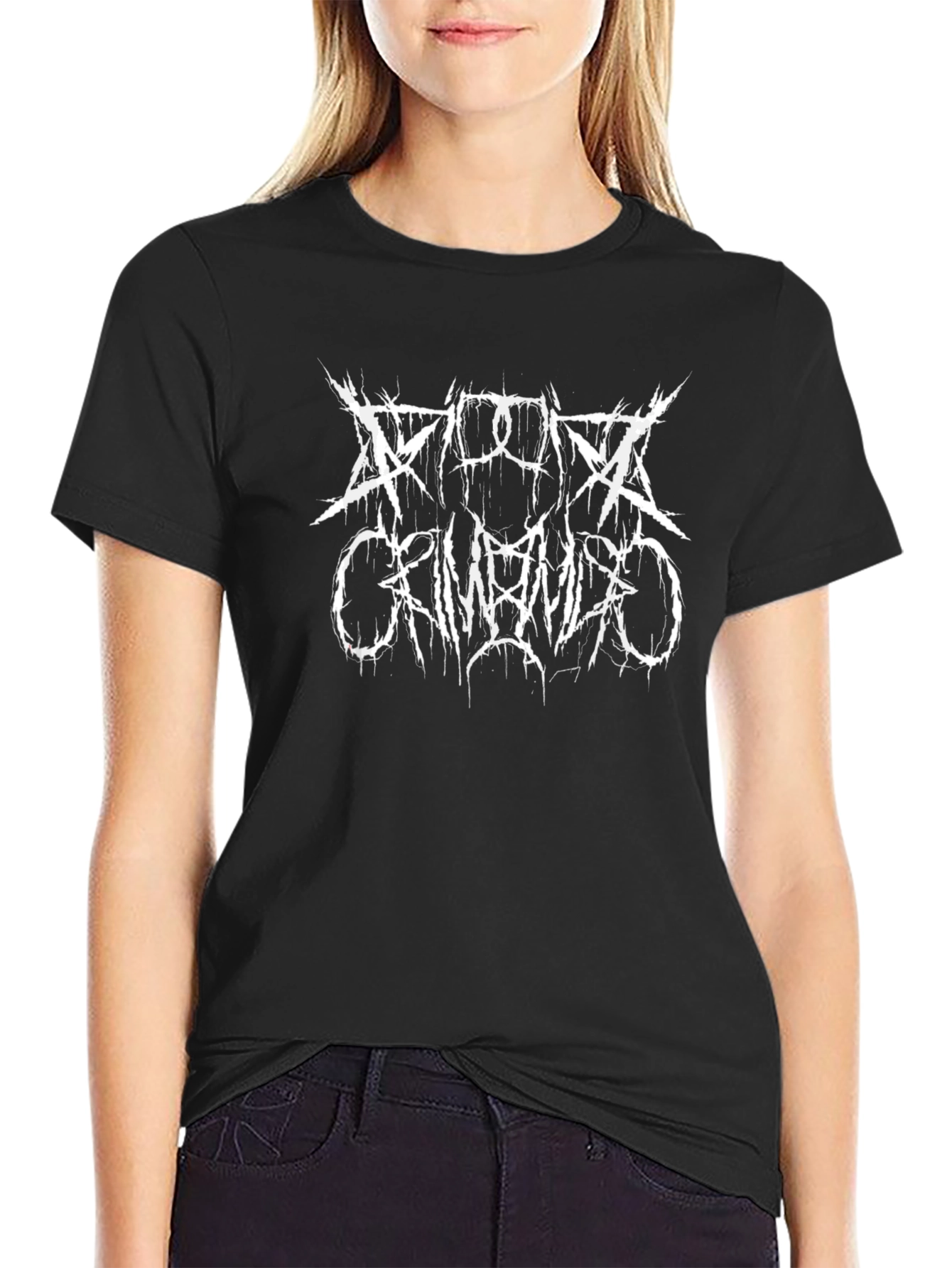Black Death Metal Style Graphic Tee - Black Cotton view 2