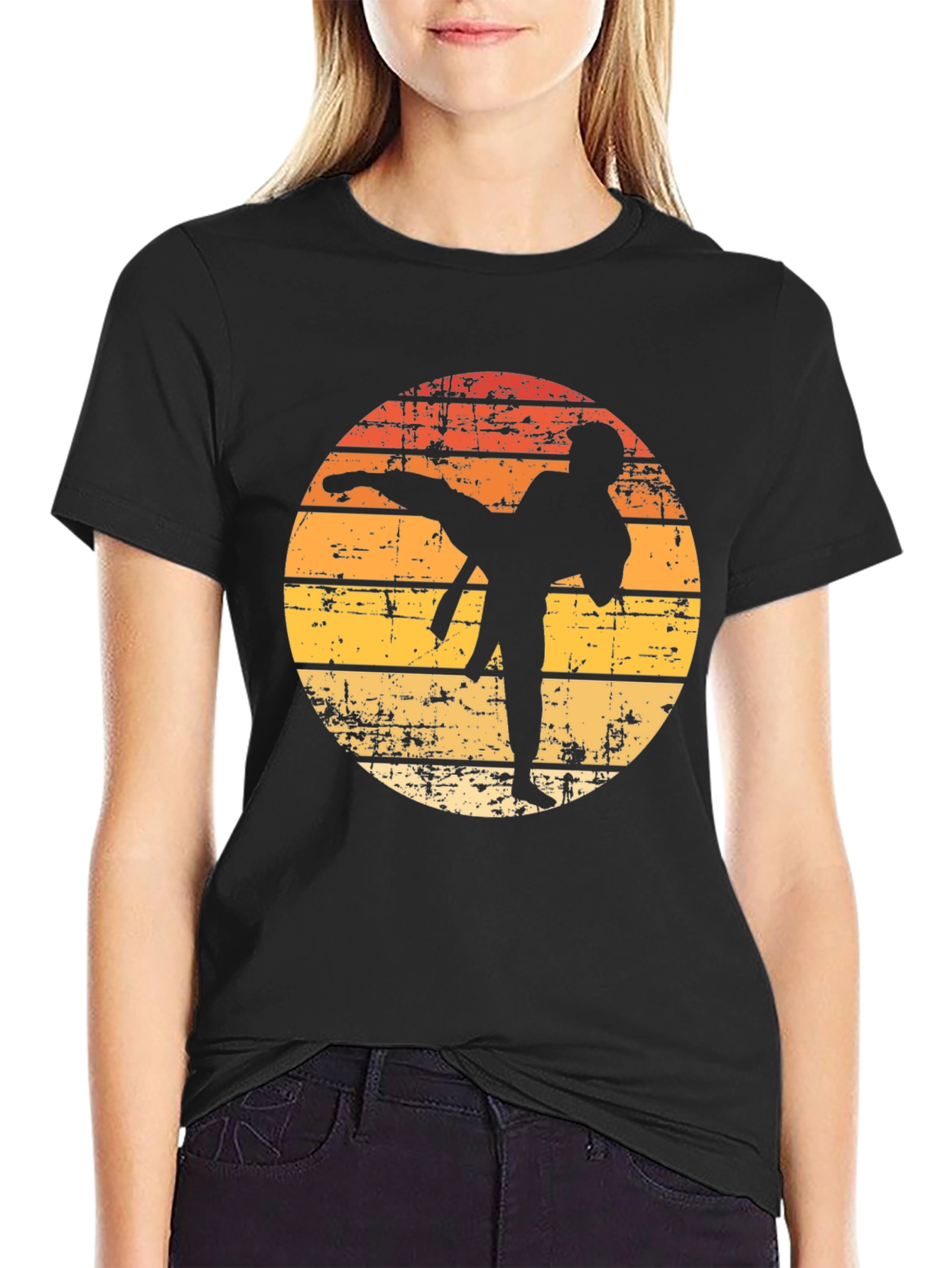 Black Karate Sunset T-Shirt - Retro Martial Arts Tee view 2