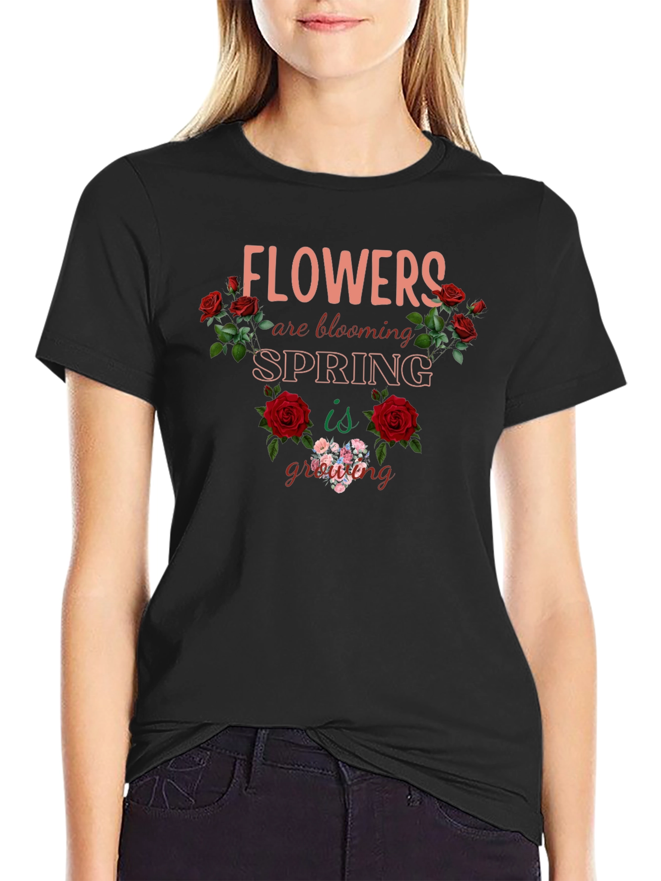 Black Flowers are Blooming Spring is Growing T-shirt view 2