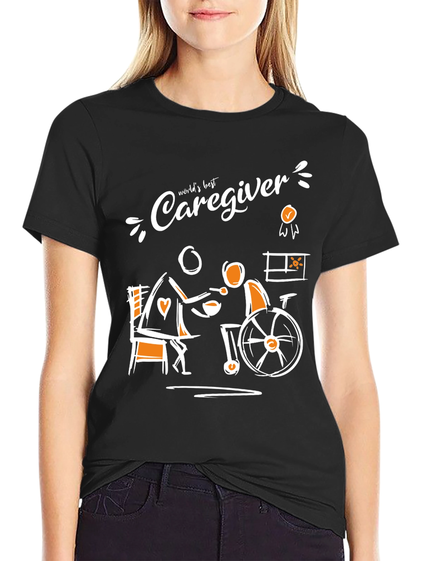 Black World's Best Caregiver T-Shirt, Support Tee view 2