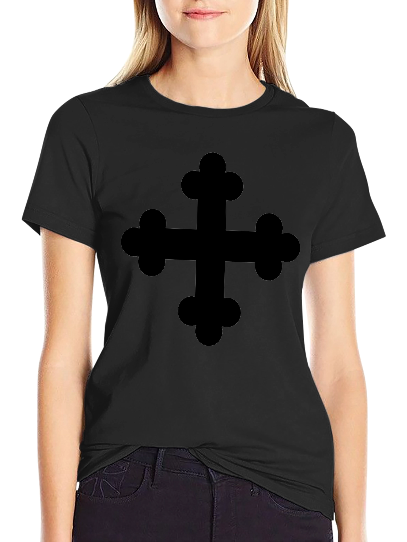 Black Black T-Shirt with Cross Design view 2