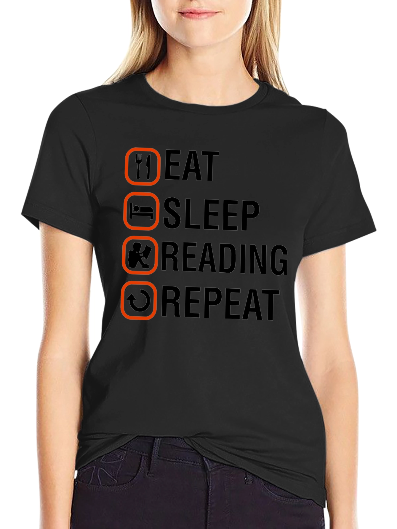 Black Eat Sleep Reading Repeat T-Shirt - Book Lover Tee view 2