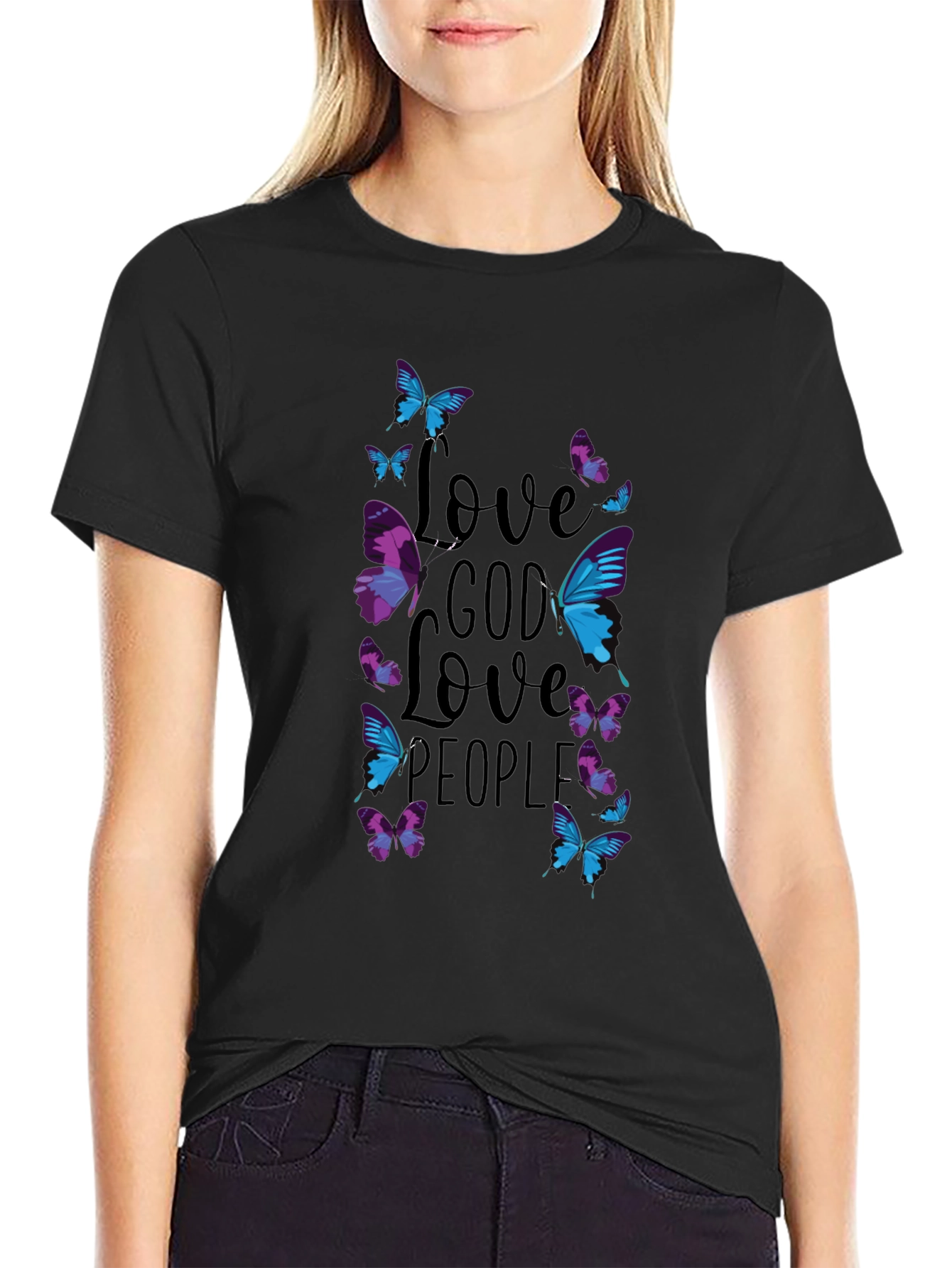 Black Love God Love People Butterfly T-Shirt view 2
