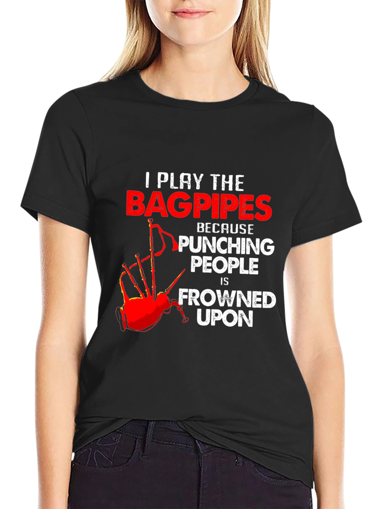 Black Bagpipes T-Shirt: Because Punching People is Frowned Upon view 2