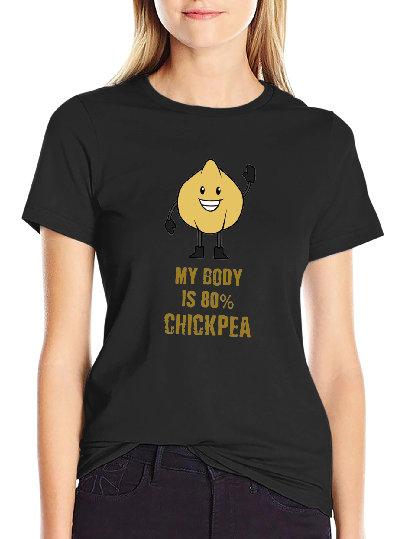 Black Funny Chickpea T-Shirt - My Body Is 80% Chickpea Tee view 2