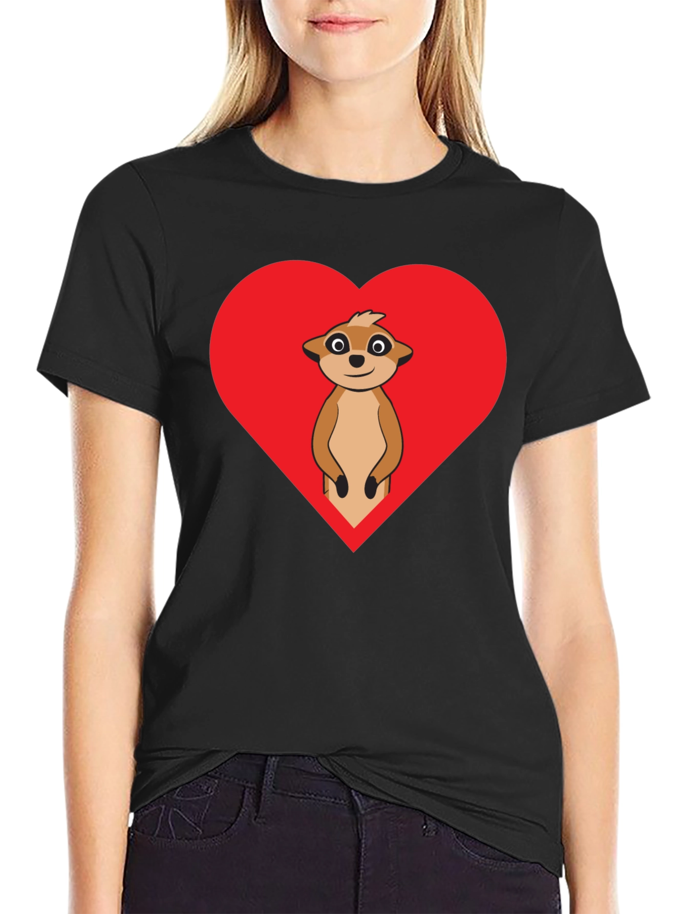 Black Meerkat Heart Graphic Tee - Black Cotton view 2