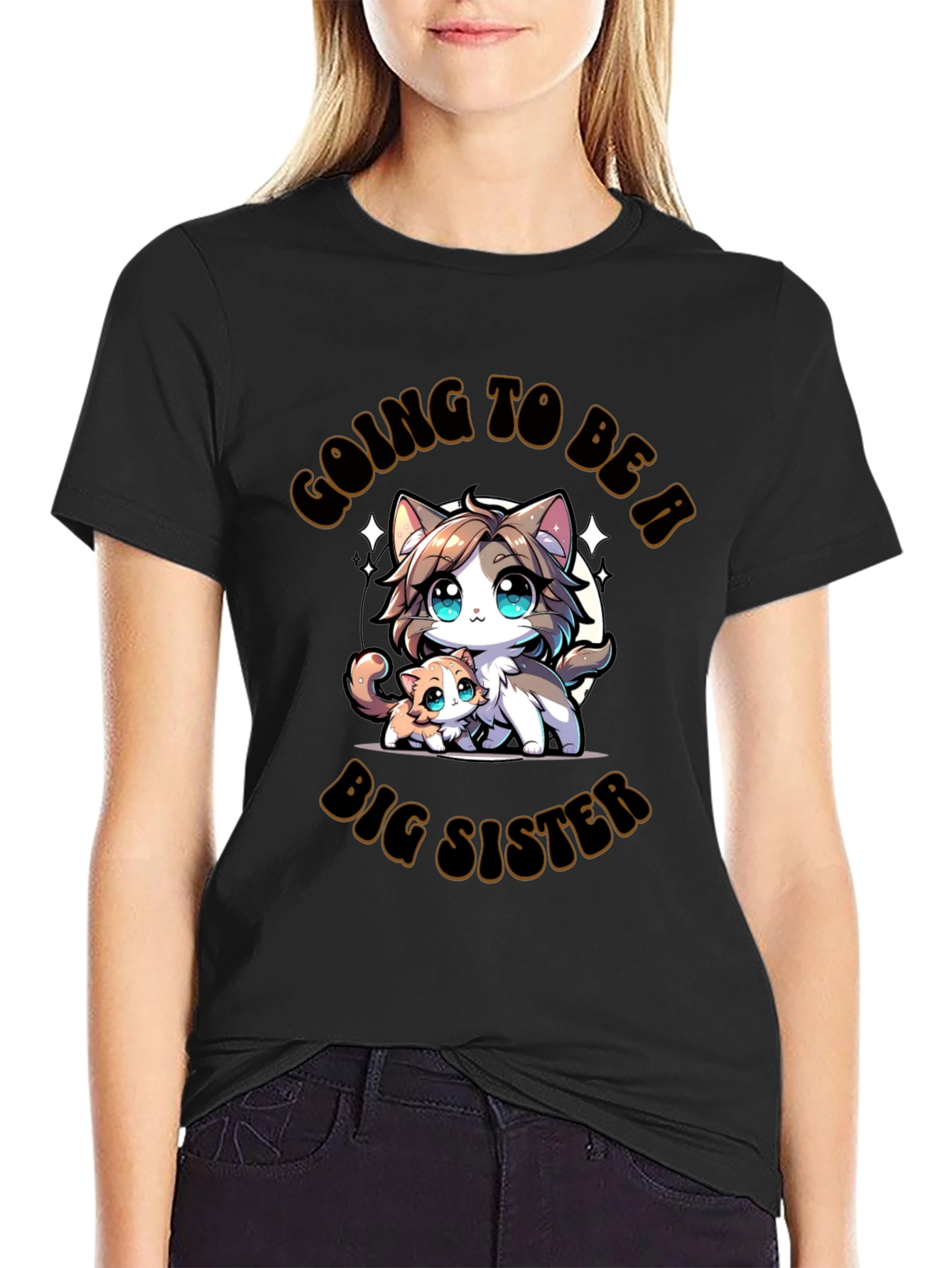 Black Big Sister Cat T-Shirt view 2