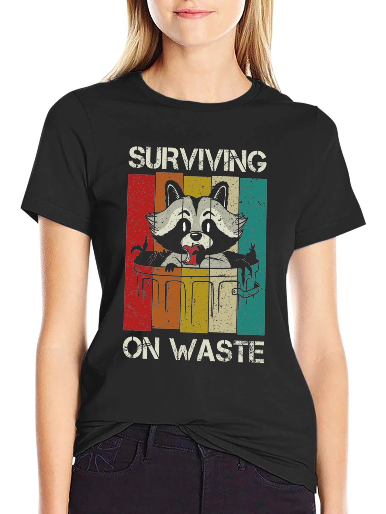 Black Surviving on Waste Raccoon Graphic Tee view 2