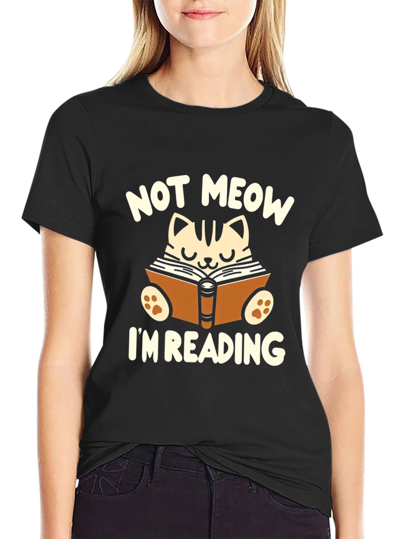 Black Funny Cat Reading Book T-Shirt view 2