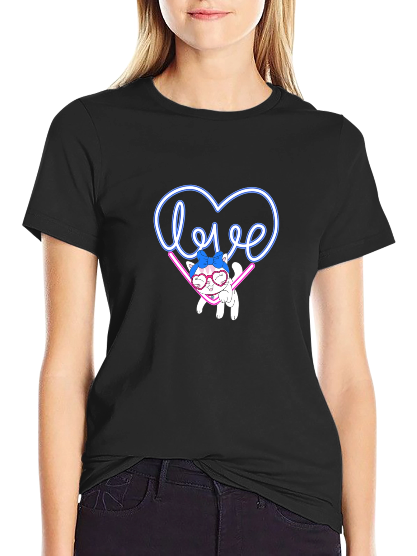 Black Love Cat Graphic Tee - Cute & Stylish view 2