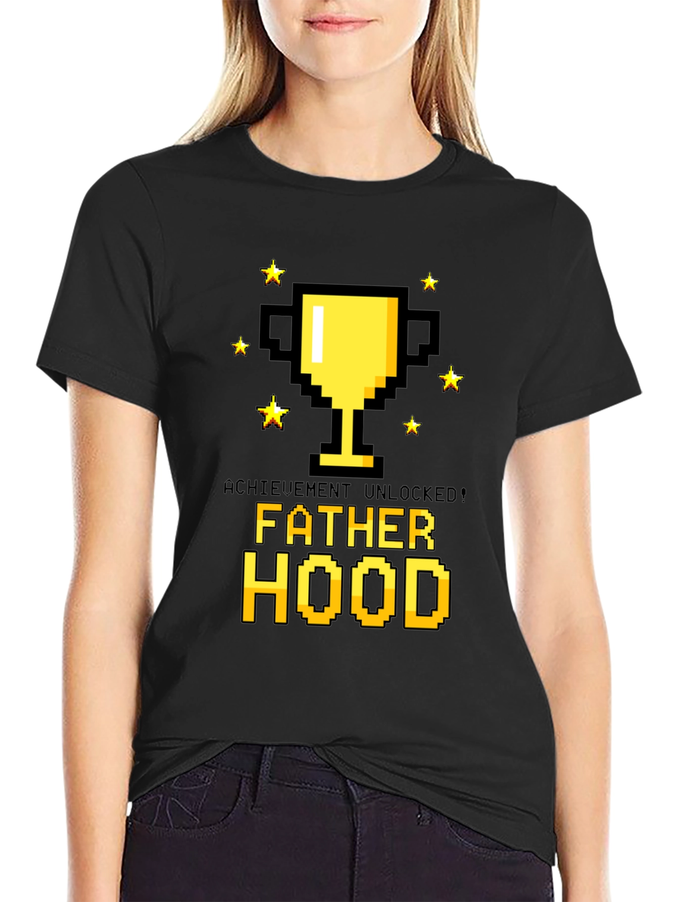 Black Achievement Unlocked Fatherhood T-Shirt view 2