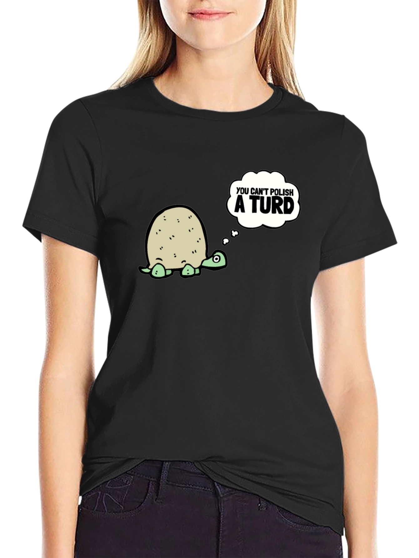 Black Humorous Turtle Graphic Tee - You Can't Polish a Turd view 2
