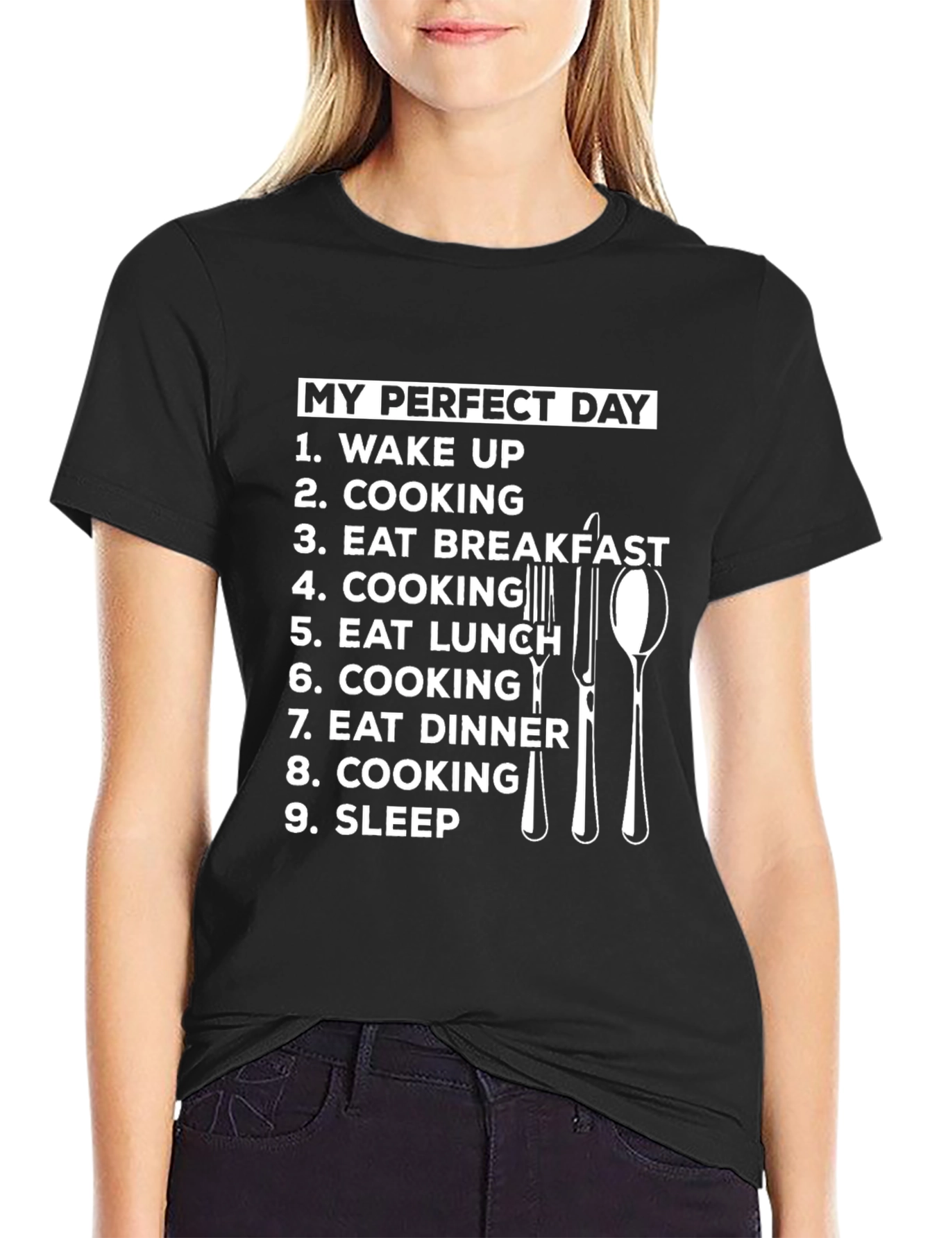 Black My Perfect Day Cooking T-Shirt - Chef Gift Idea view 2
