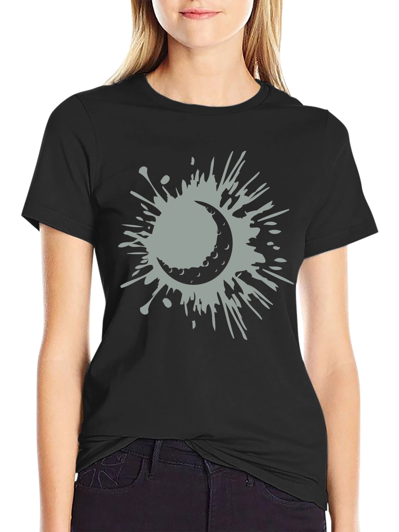 Black Crescent Moon Splatter Tee - Stylish Graphic T-Shirt view 2