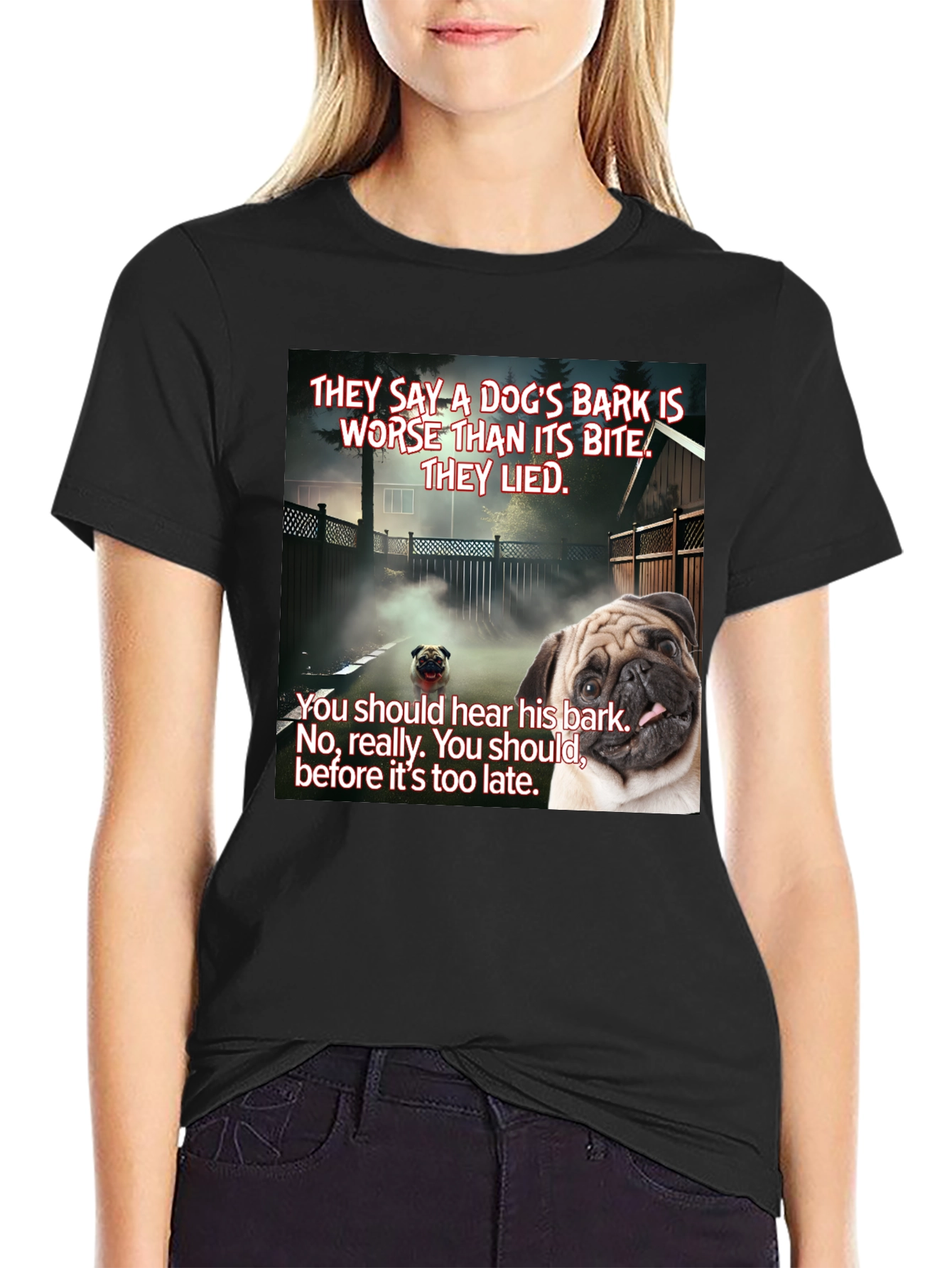 Black Dog's Bark Pug Graphic T-Shirt view 2