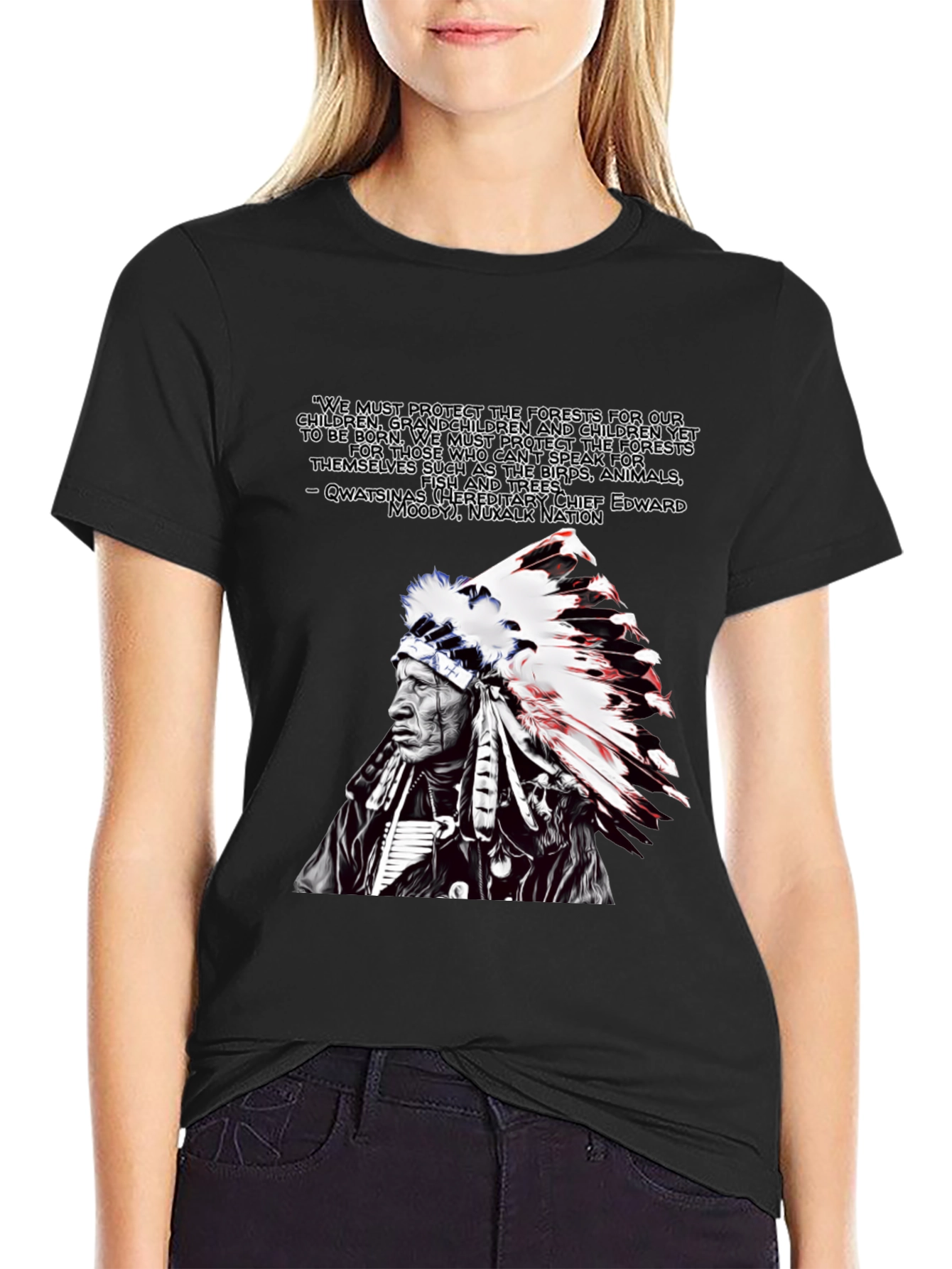 Black Native American Chief Graphic T-Shirt view 2