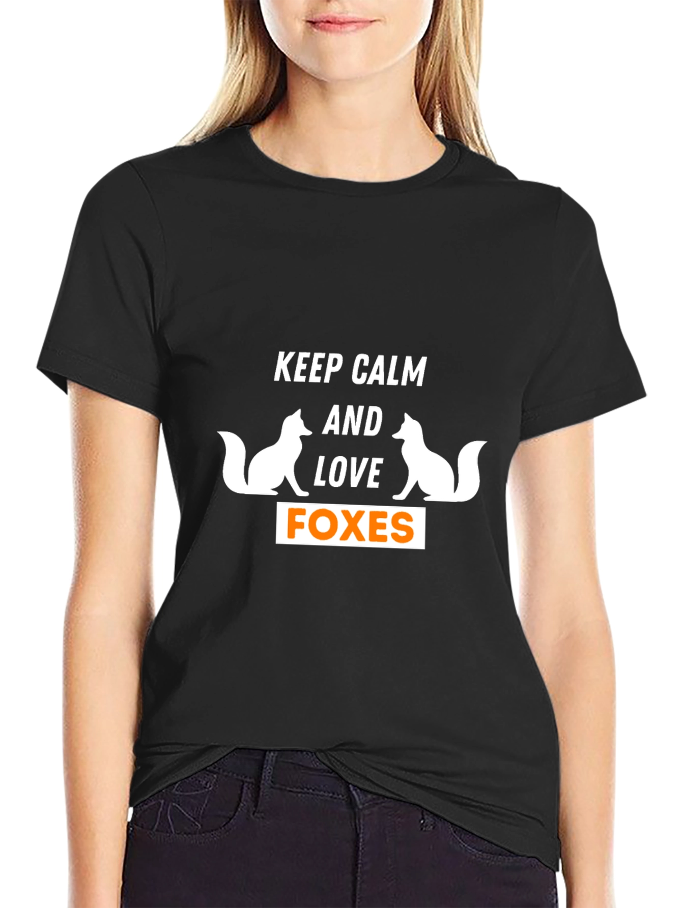 Black Keep Calm and Love Foxes Graphic T-Shirt view 2