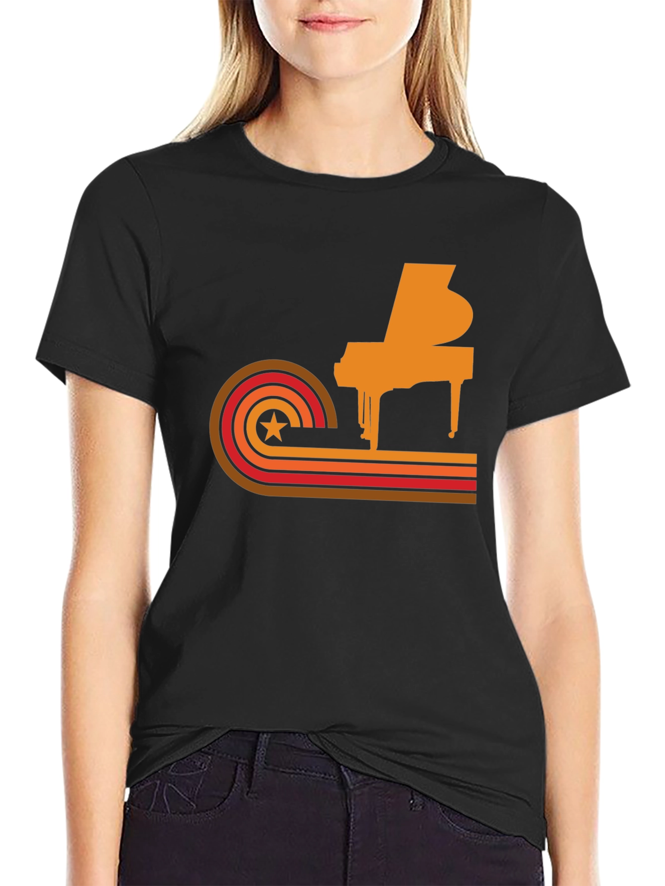 Black Retro Piano Graphic Tee - Cool Music Lover T-Shirt view 2