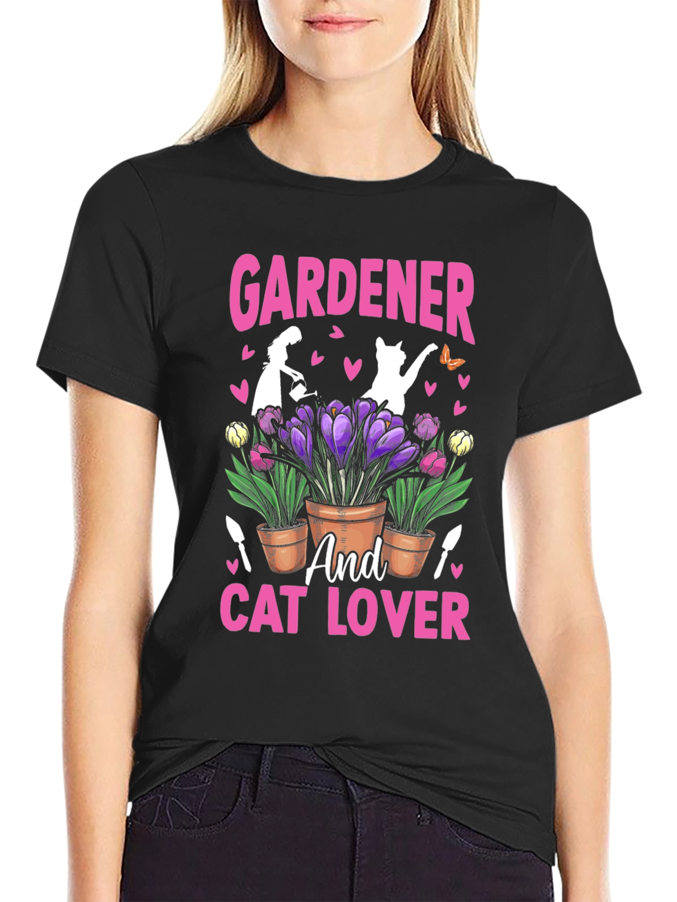 Black Gardener and Cat Lover T-Shirt view 2