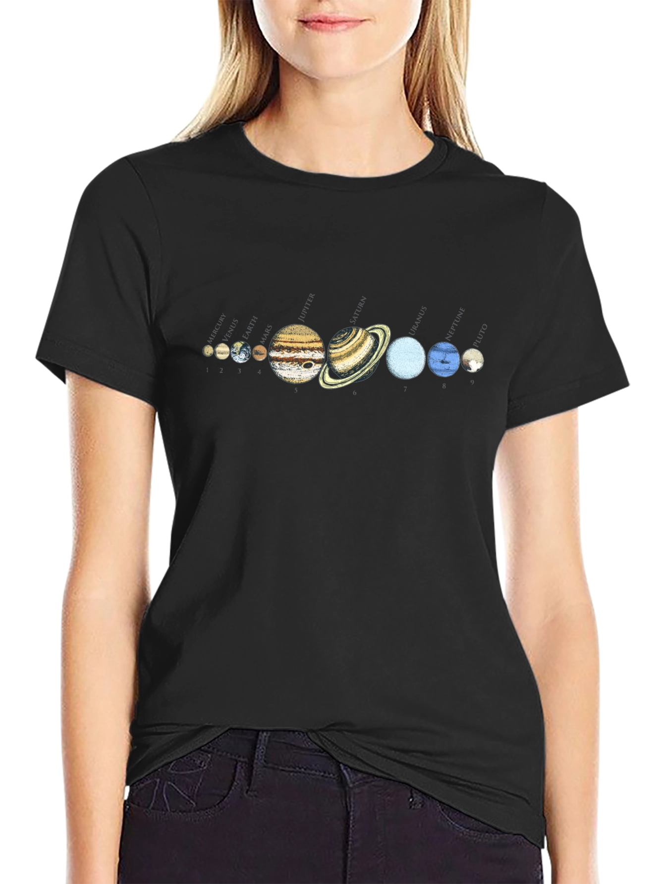 Black Solar System Planets Graphic T-Shirt view 2