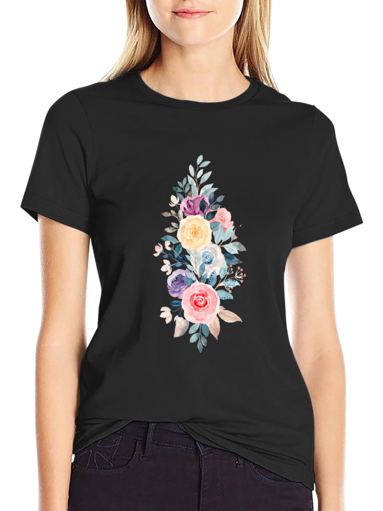 Black Floral Bouquet Graphic T-Shirt - Stylish Men's Tee view 2