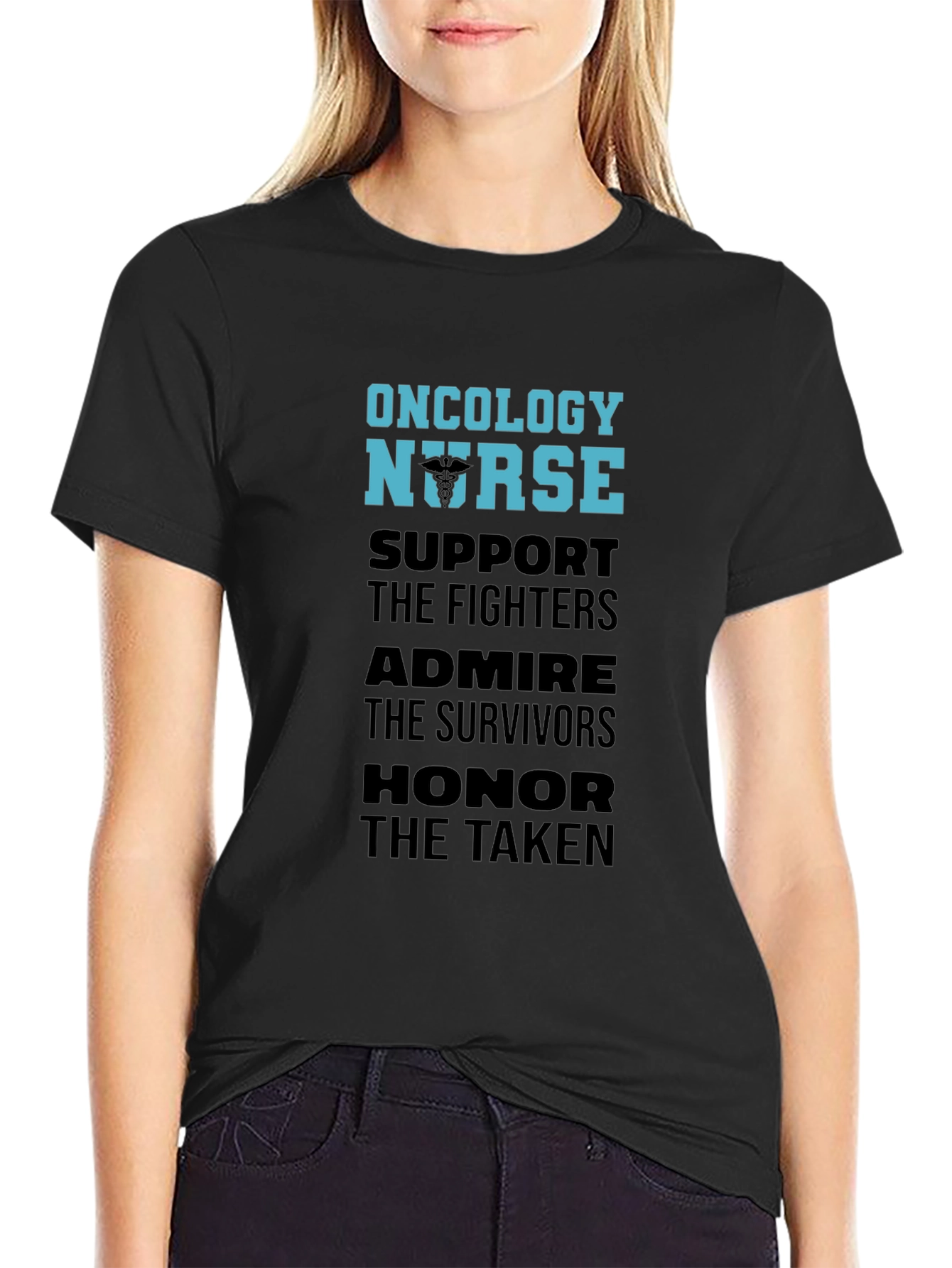 Black Oncology Nurse Support T-Shirt view 2