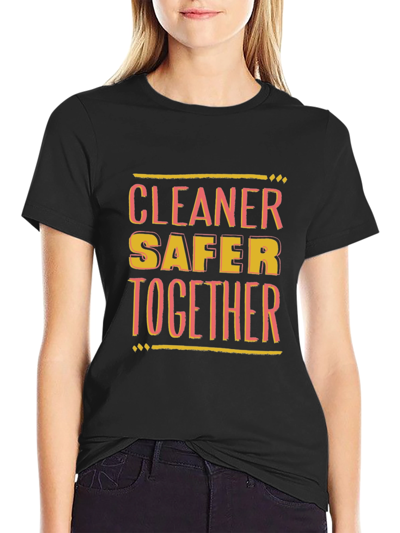 Black Cleaner Safer Together Black Graphic T-Shirt view 2