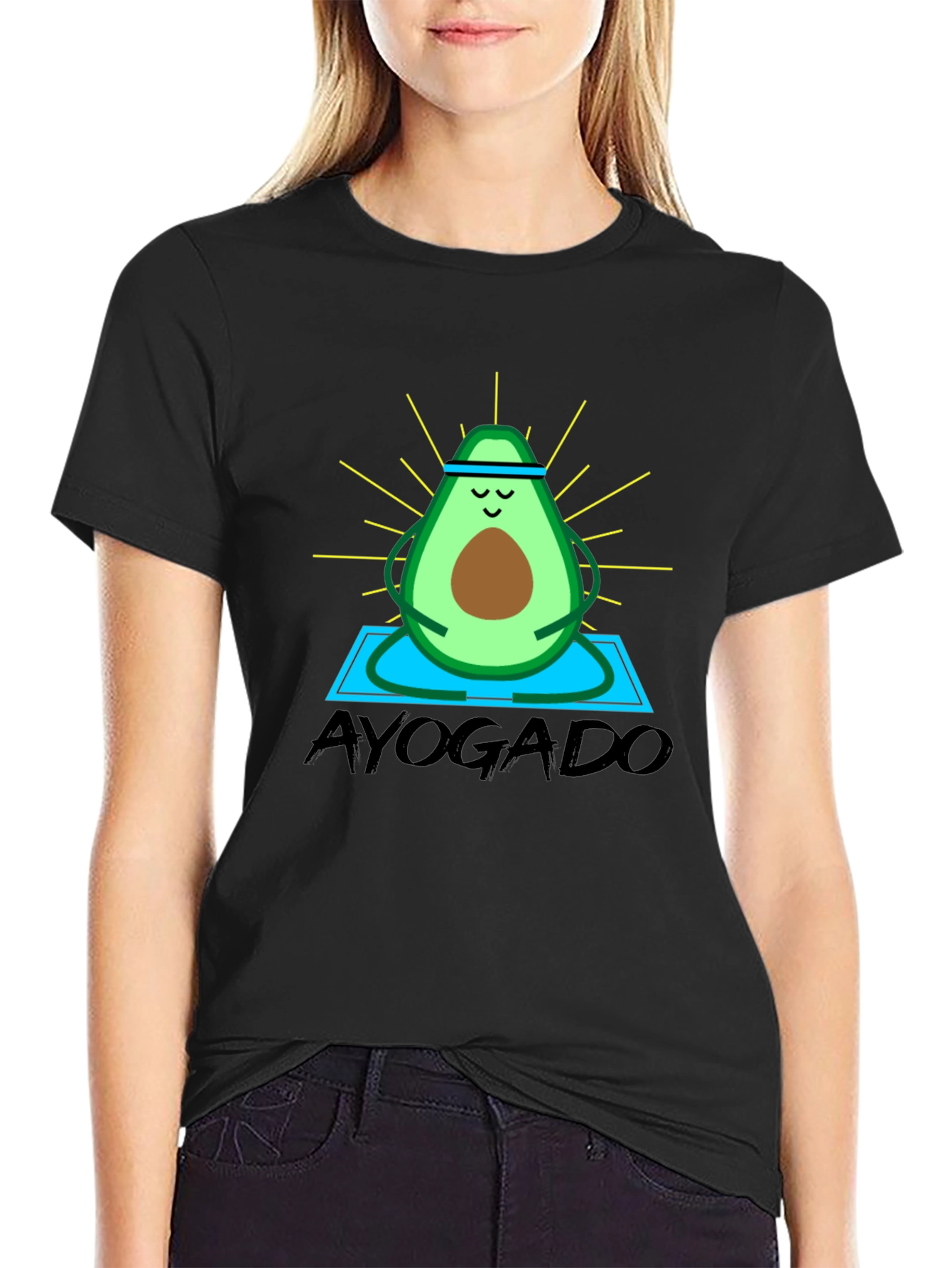 Black Ayogado Yoga Avocado Graphic T-Shirt view 2