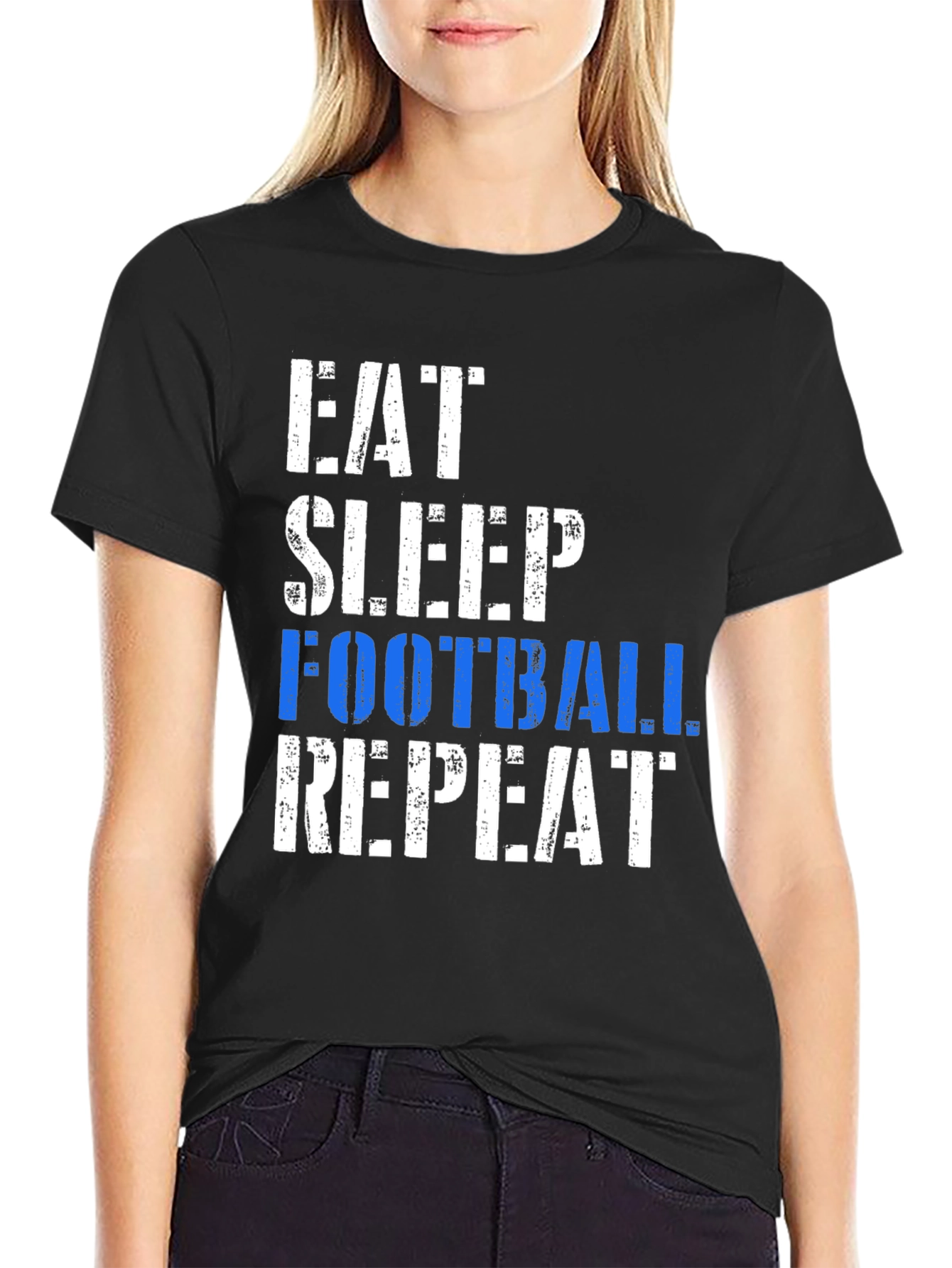 Black Eat Sleep Football Repeat Black T-Shirt view 2