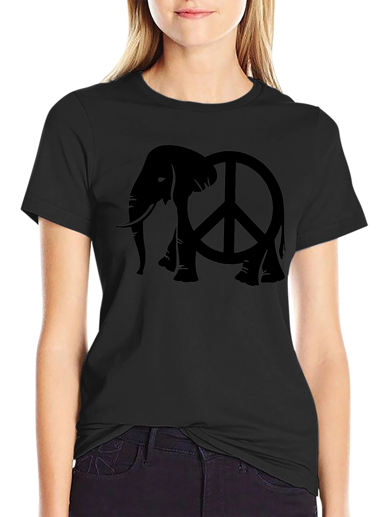 Black Elephant Peace Sign Black T-Shirt view 2