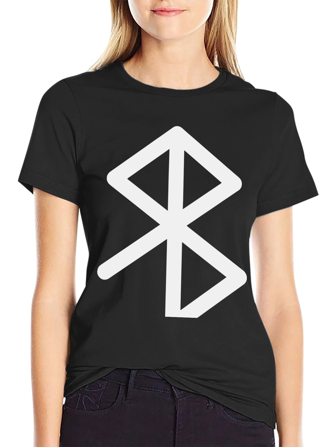 Black Black T-Shirt with White Bluetooth Symbol view 2