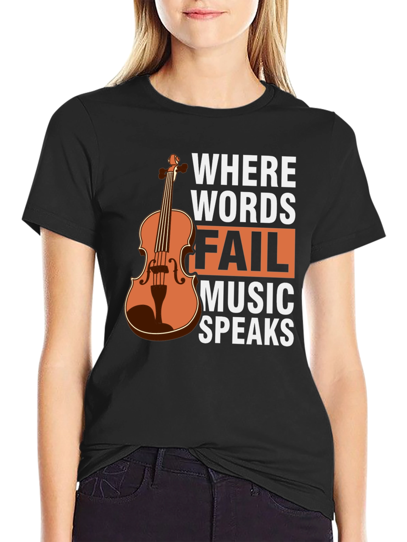 Black Music Speaks T-Shirt - Violin Graphic Tee view 2
