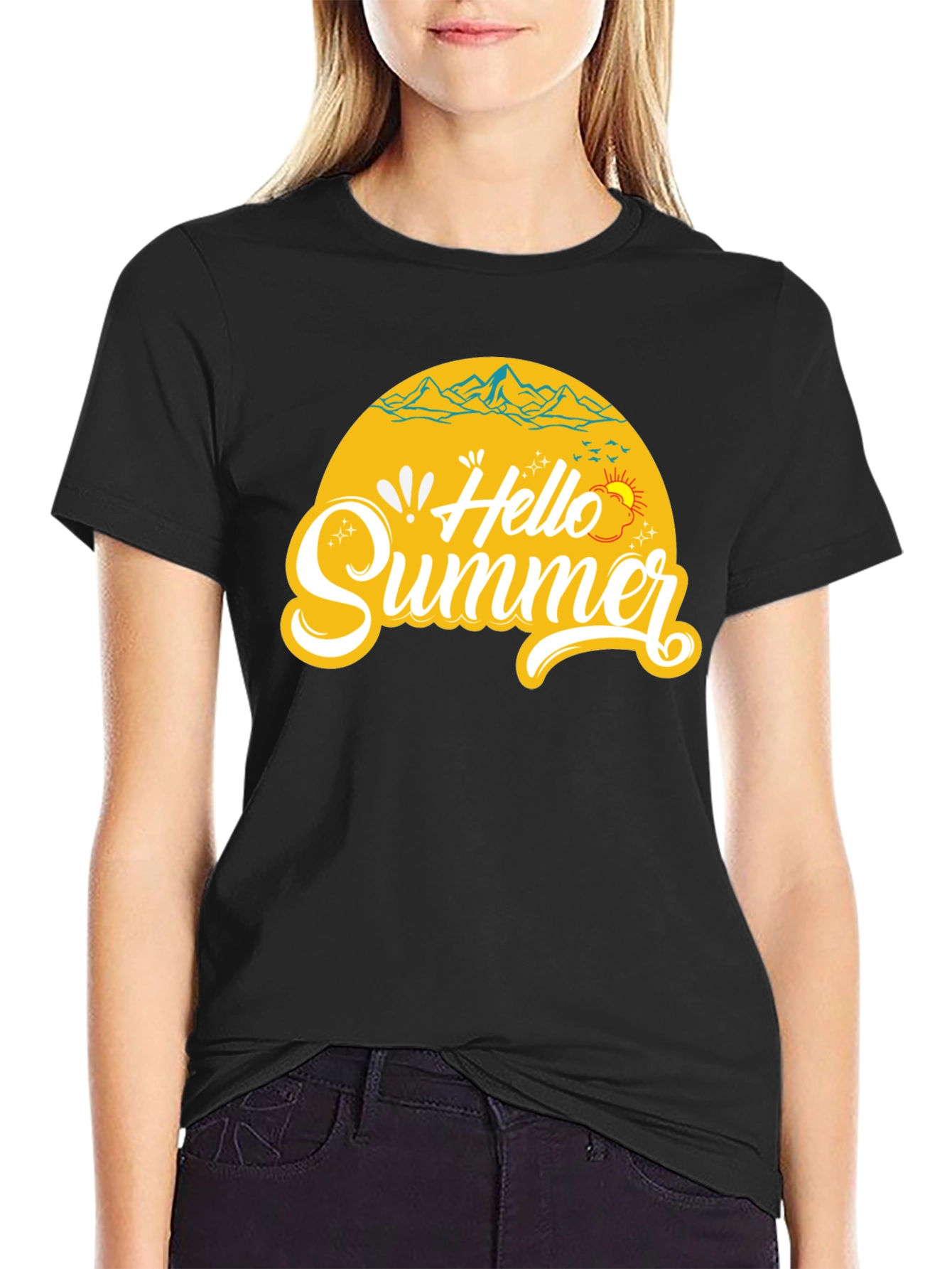 Black Hello Summer Graphic Tee - Mens Black T-Shirt view 2