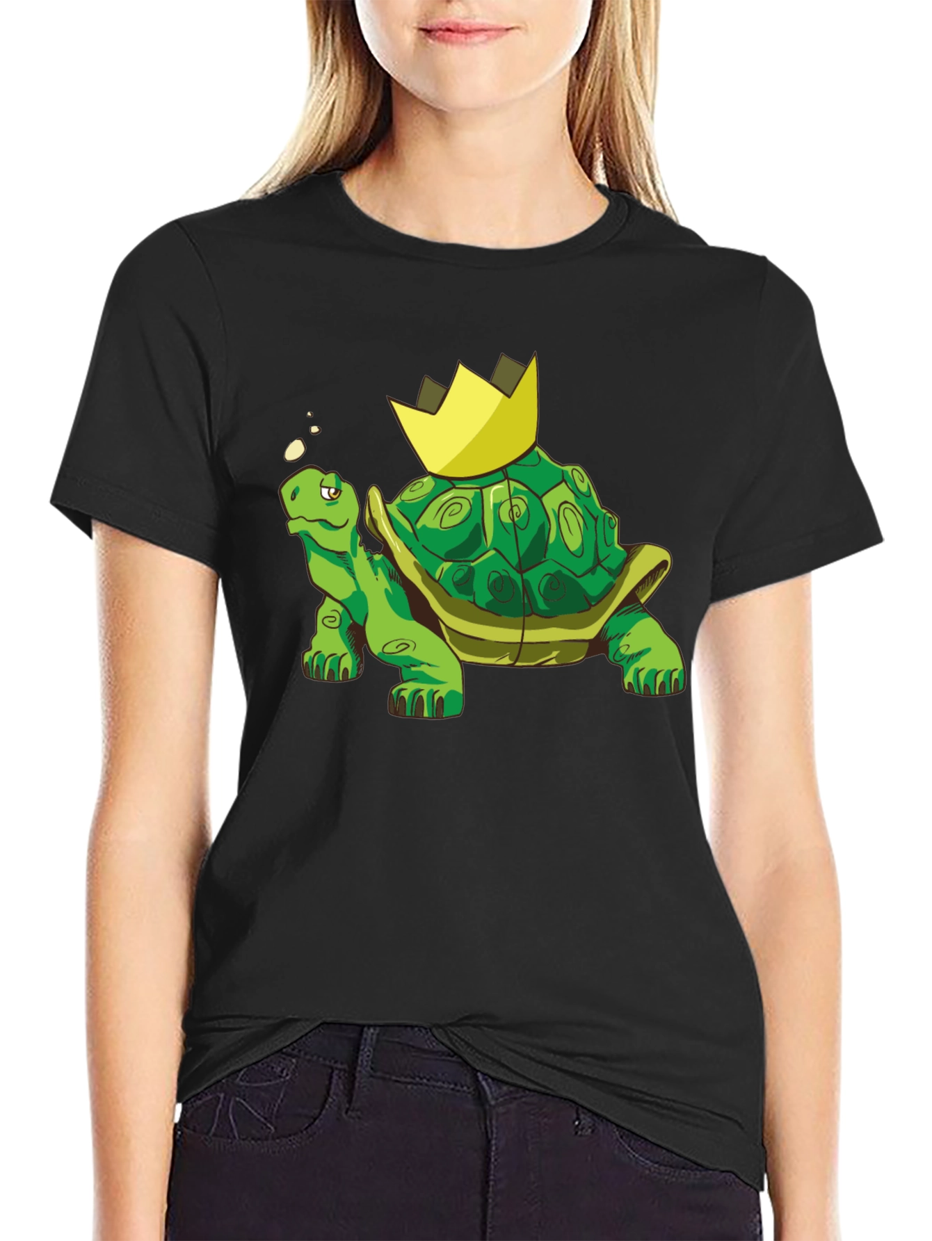 Black King Turtle T-Shirt - Cartoon Graphic Tee view 2