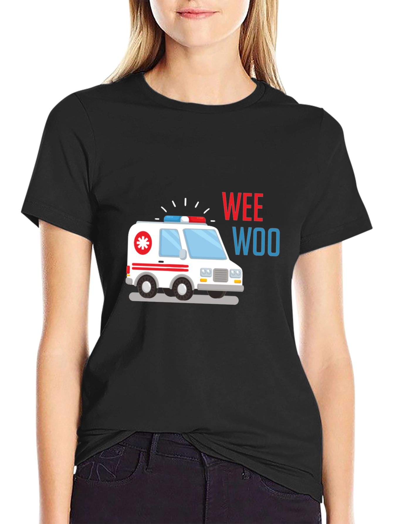 Black Ambulance Wee Woo Graphic T-Shirt - Black view 2