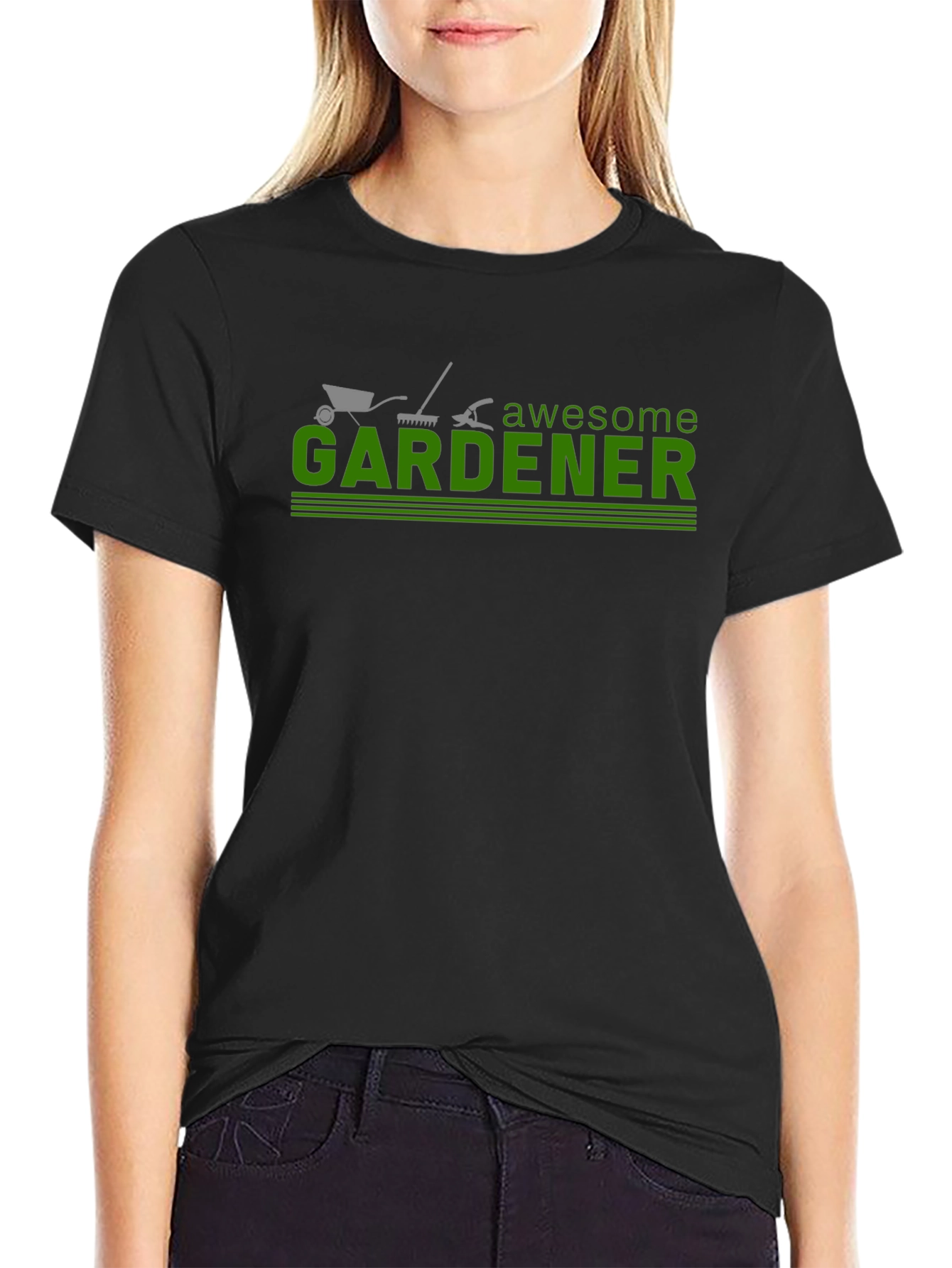 Black Awesome Gardener T-Shirt - Gardening Tool Design view 2