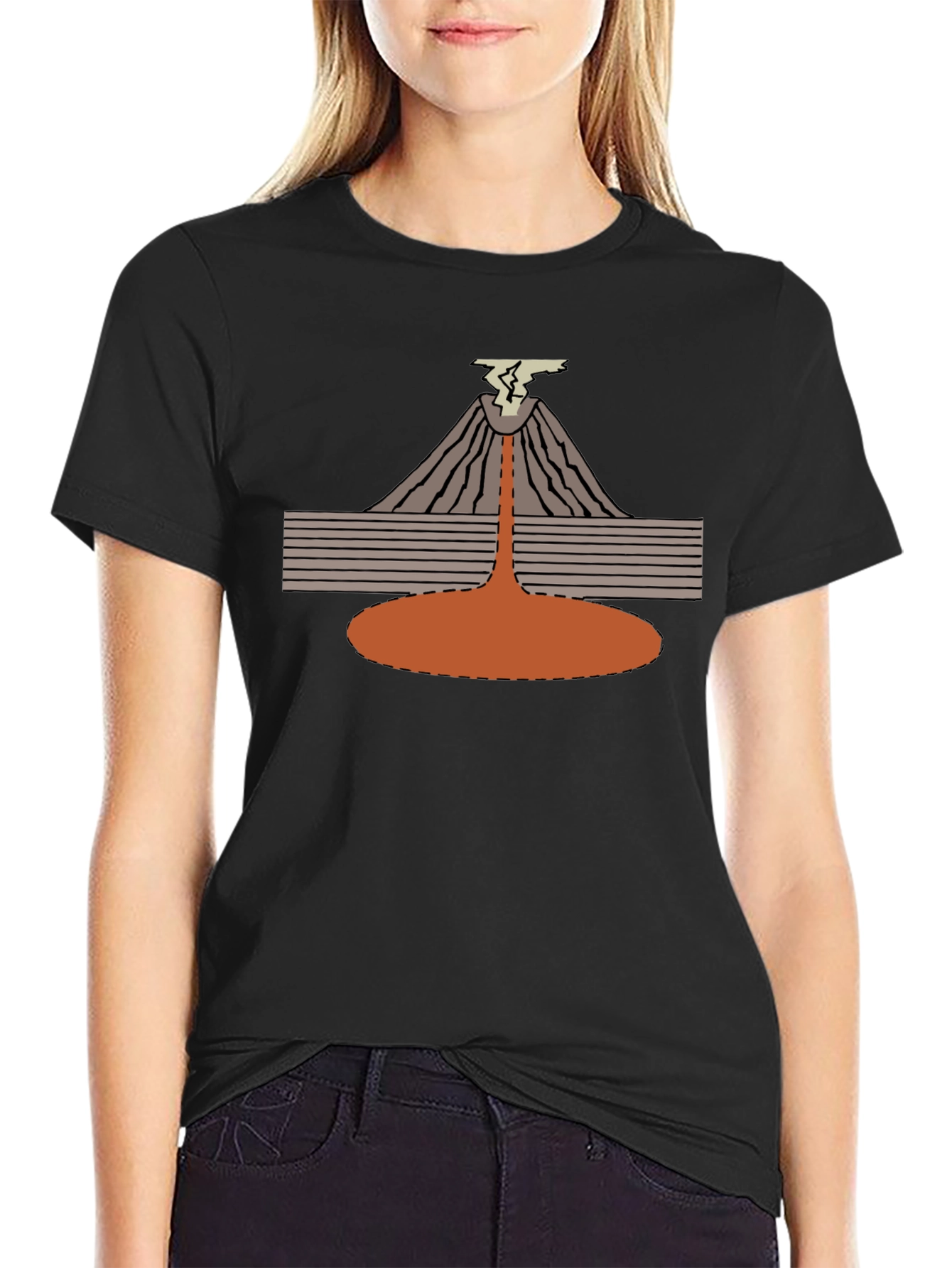 Black Volcano Eruption Graphic Tee - Black Cotton T-Shirt view 2