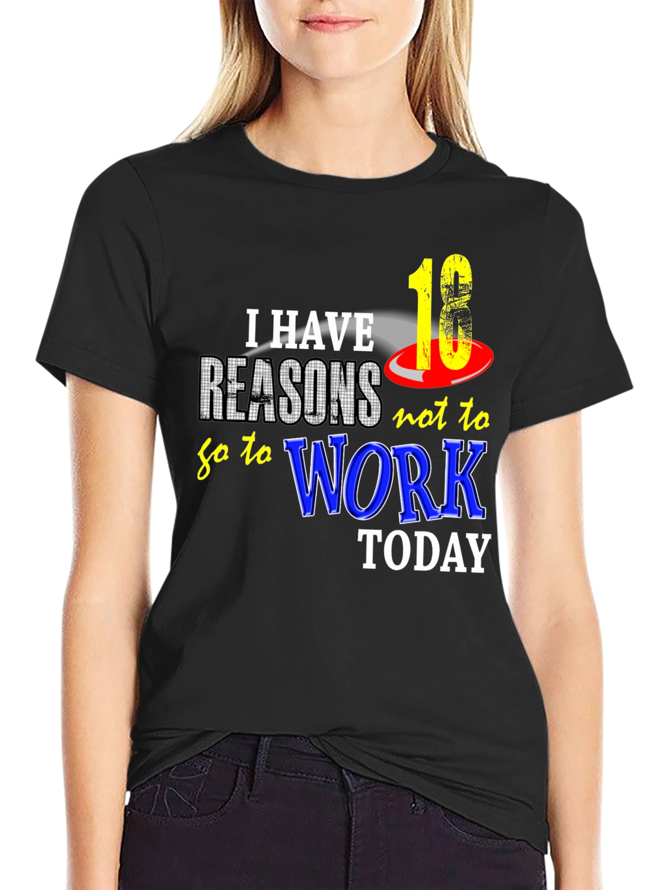 Black Funny "18 Reasons Not to Work" Graphic Tee view 2
