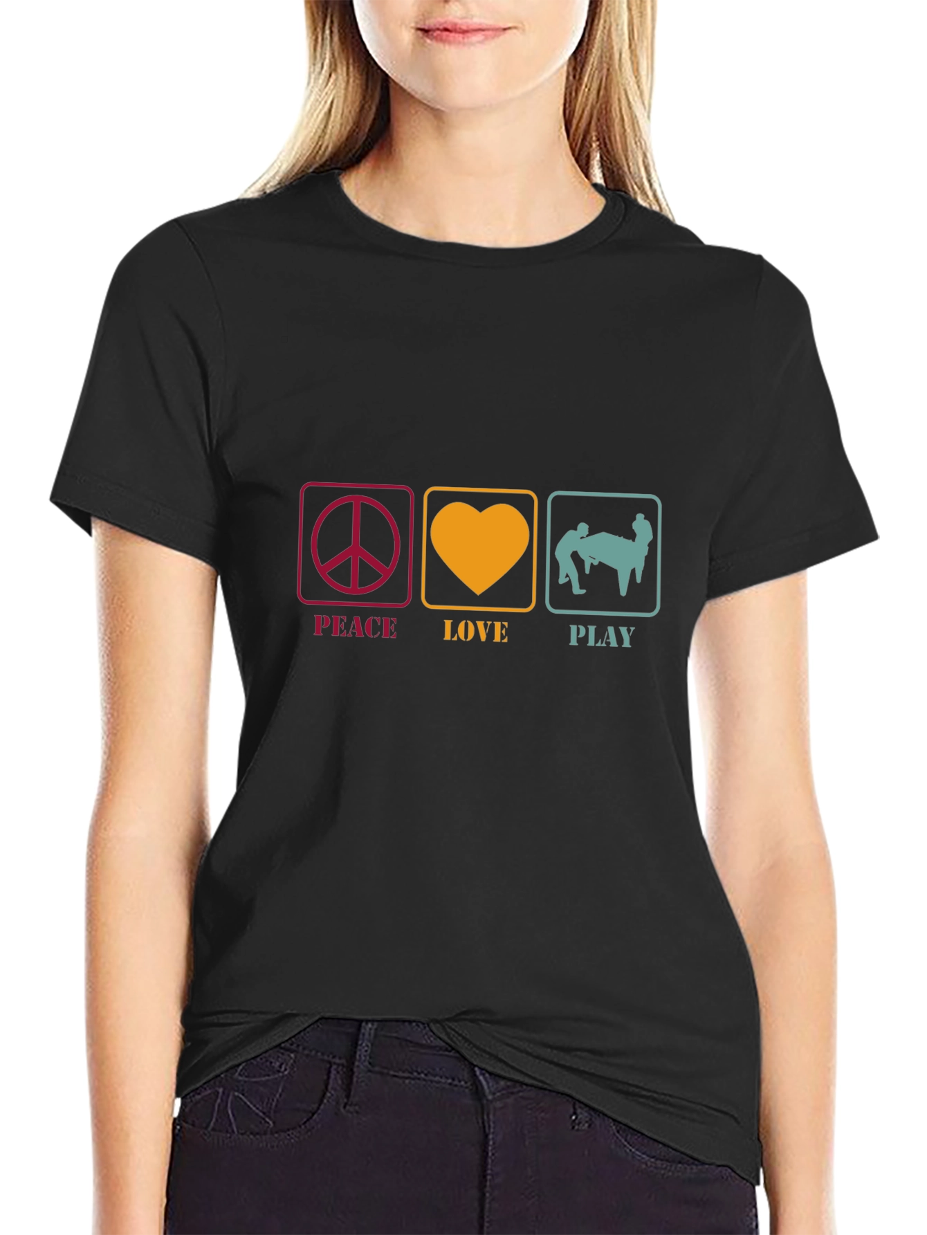 Black Peace Love Play Graphic Tee - Fun Design! view 2