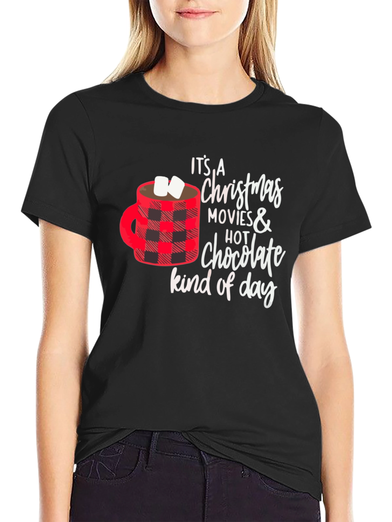 Black Christmas Movies & Hot Chocolate T-Shirt view 2