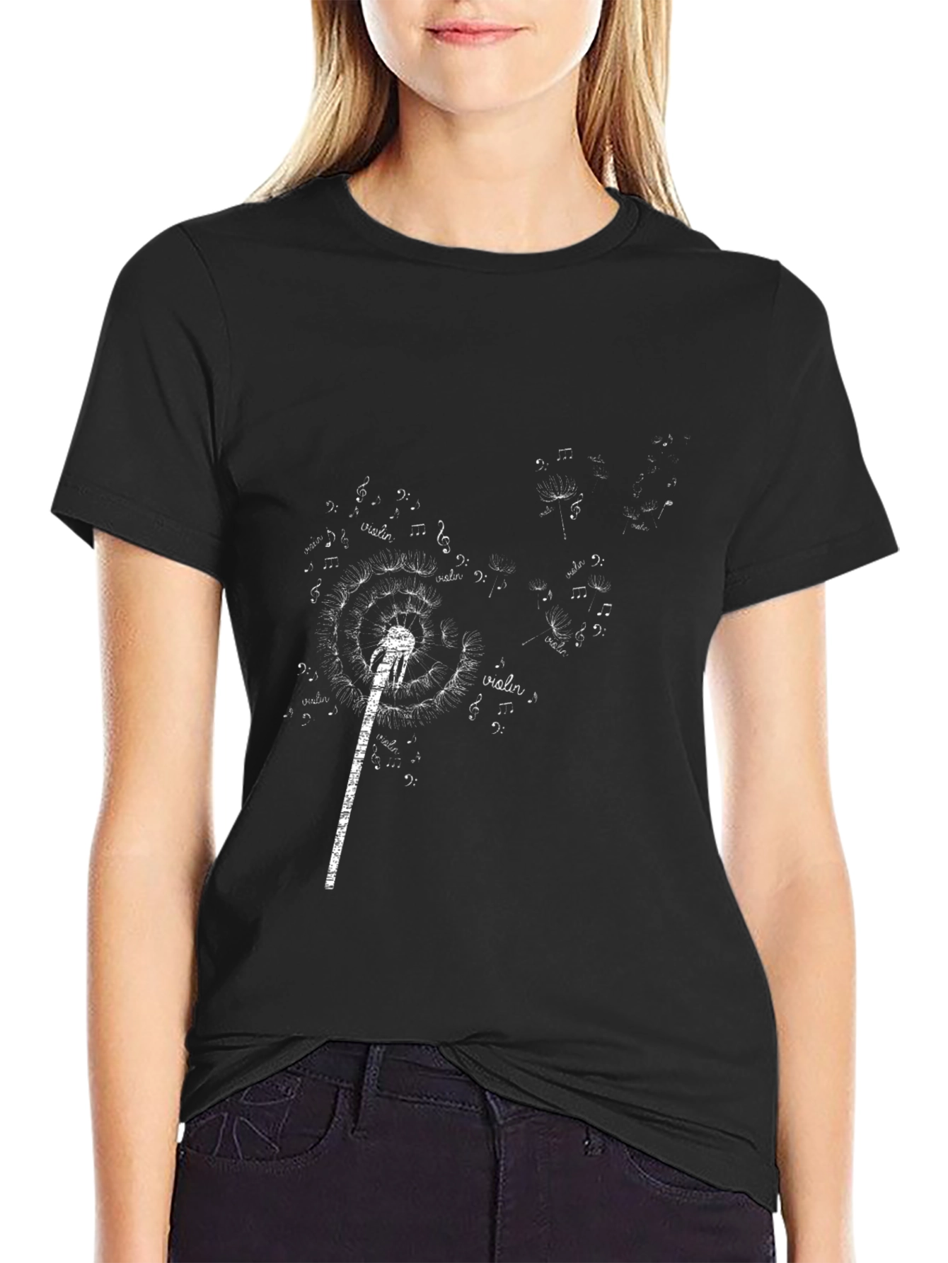 Black Musical Dandelion T-Shirt - Black, Unique Design view 2