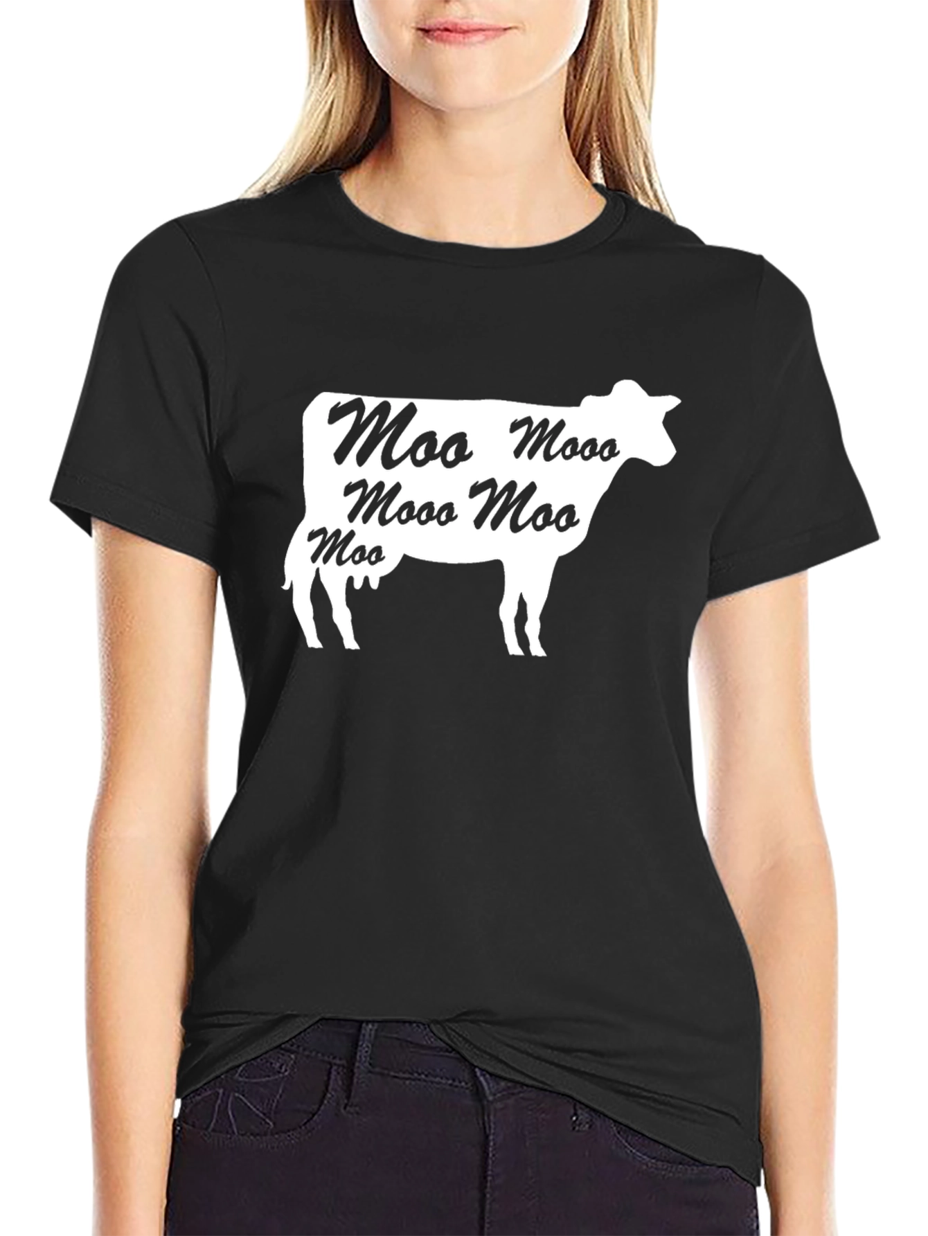 Black Moo Cow Graphic Tee - Black Cotton T-Shirt view 2