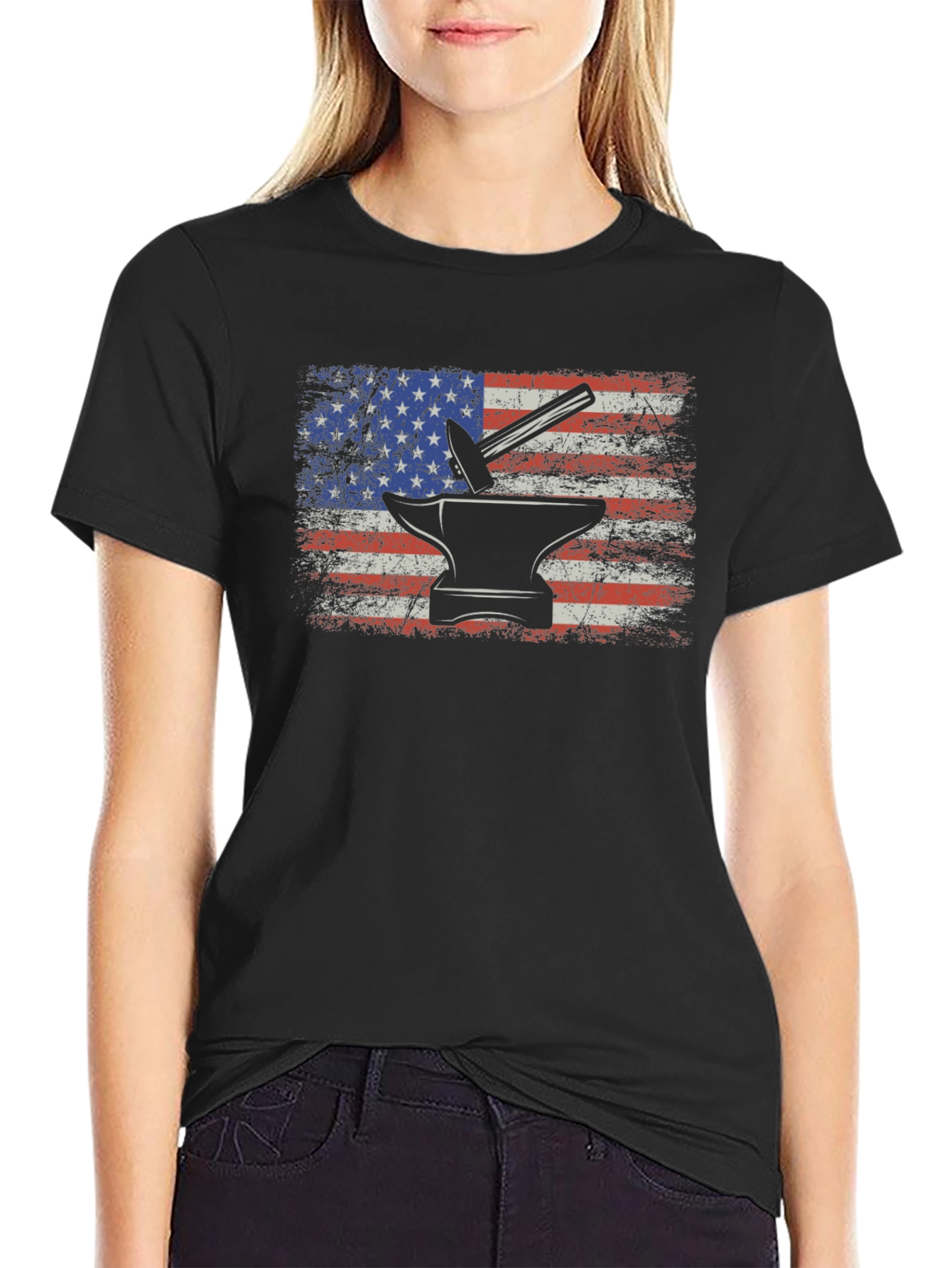 American Flag Blacksmith T-Shirt - Patriotic Anvil Hammer Tee - 2