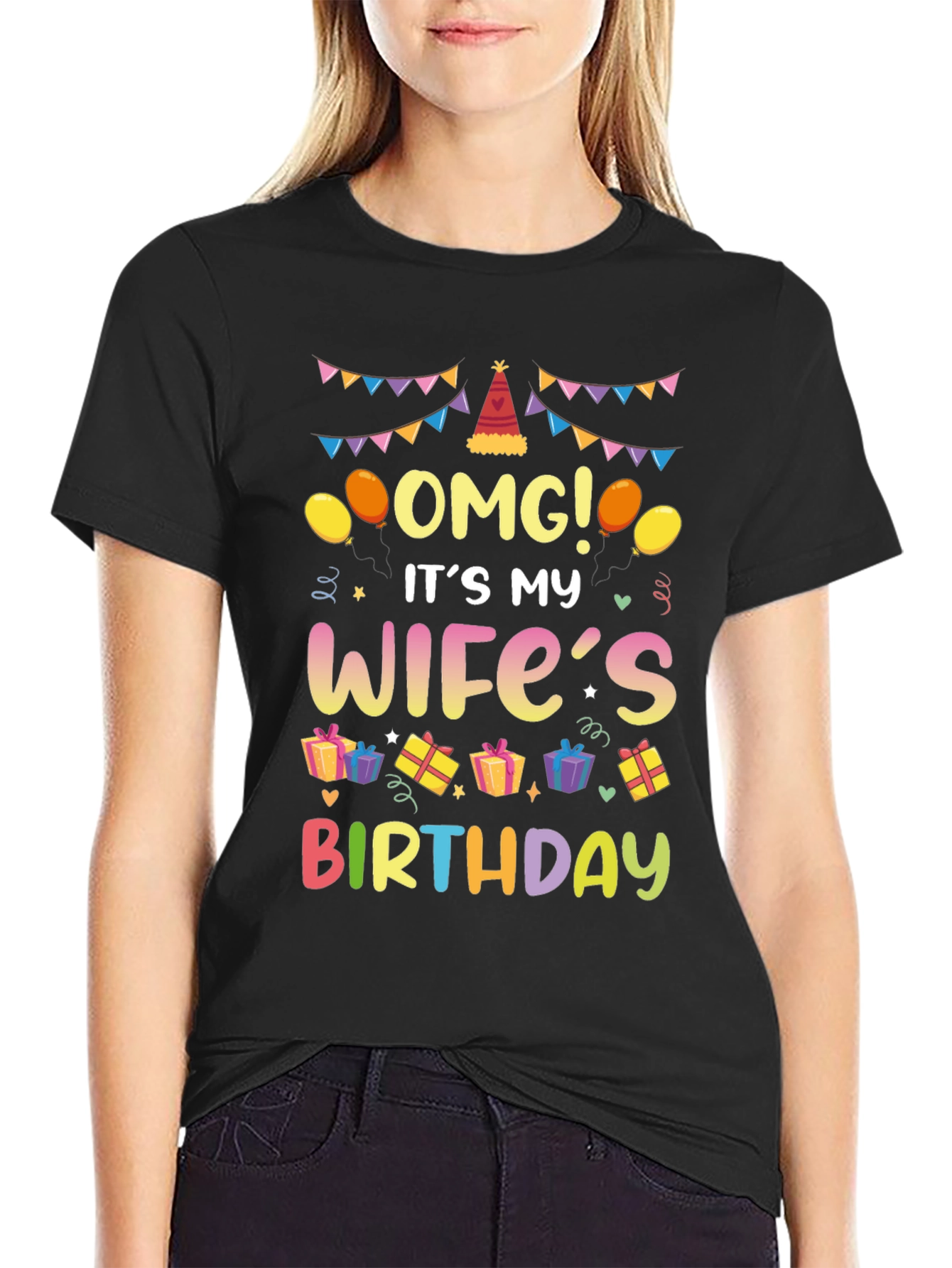 Black OMG It's My Wife's Birthday T-Shirt view 2