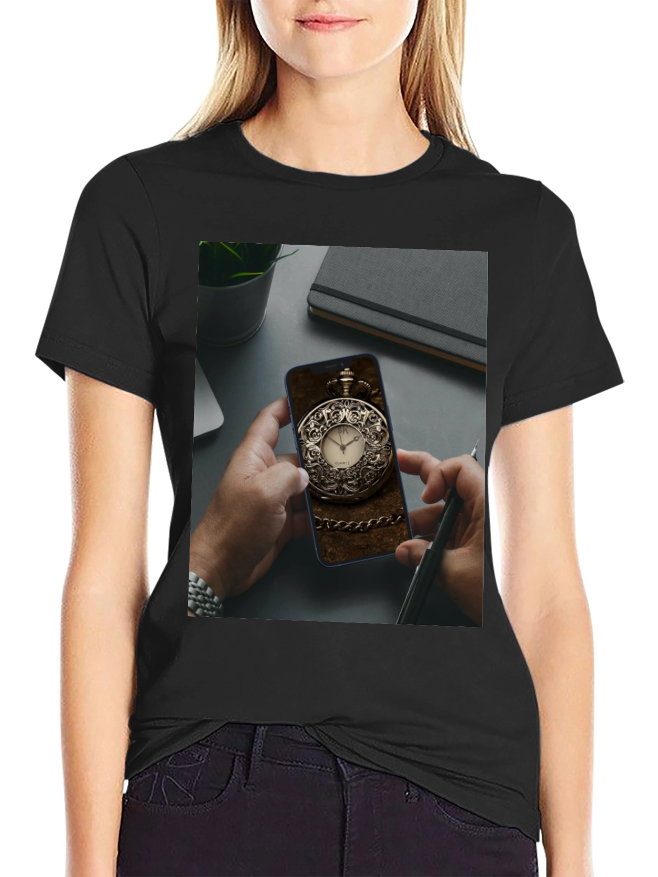 Black Pocket Watch Phone Case Tee view 2